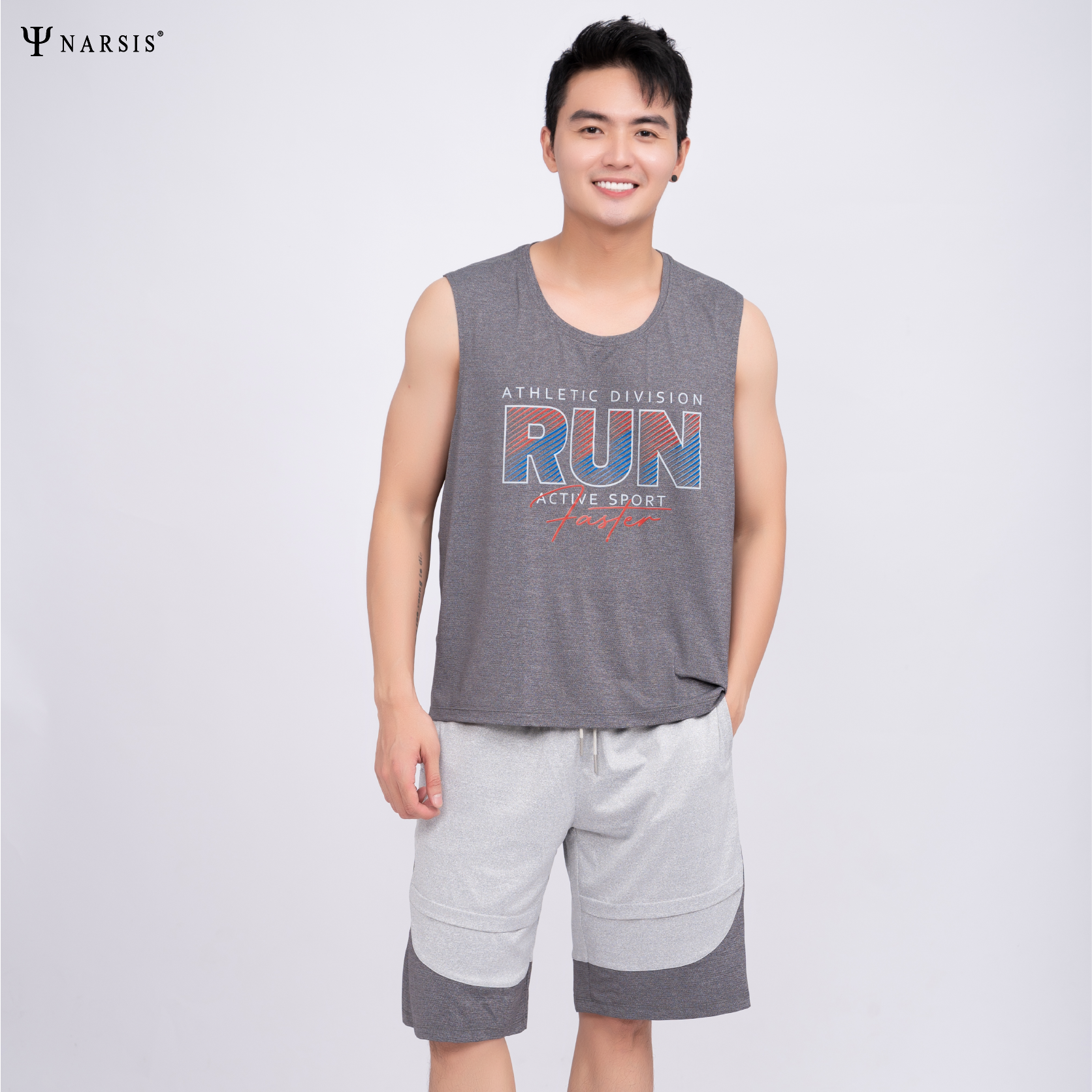 BỘ HÈ THỂ THAO NAM CHỮ RUN THÔNG HƠI THOÁNG KHÍ E23007 NARSIS CHẤT LIỆU THOÁNG MÁT, DỄ CHỊU, THOẢ..._thumbnail_2