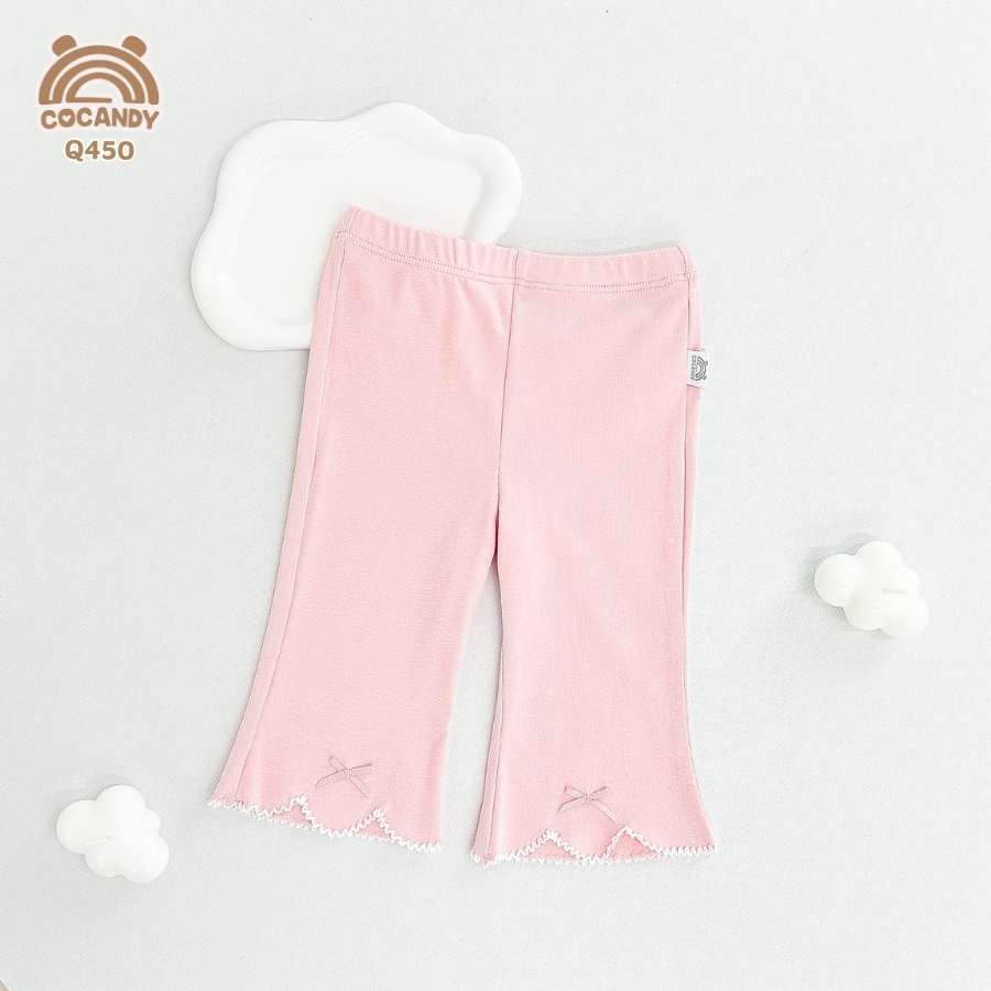 Quần legging lửng HỒNG ống loe phối nơ nhỏ