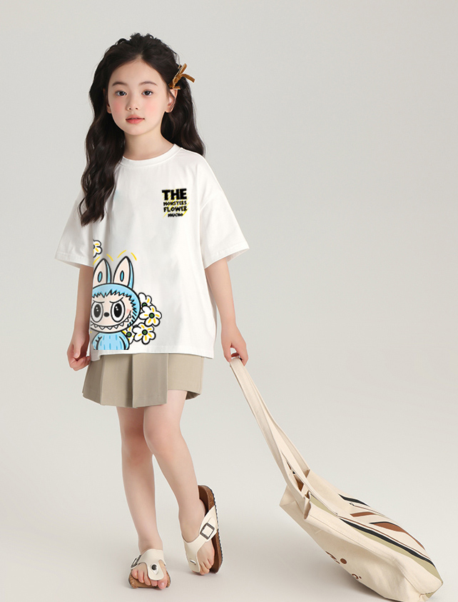 Áo thun bé gái labubu dễ thương nhiều màu sắc AED1465 Miucho Kid vải cotton thoáng mát cổ tròn in graphic_thumbnail_6