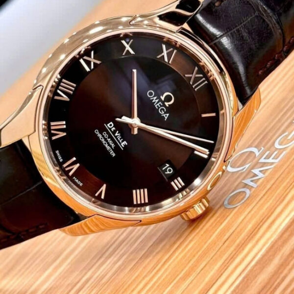 Omega hour vision vàng đúc 18k mặt số nâu Brown – cọc số la mã
