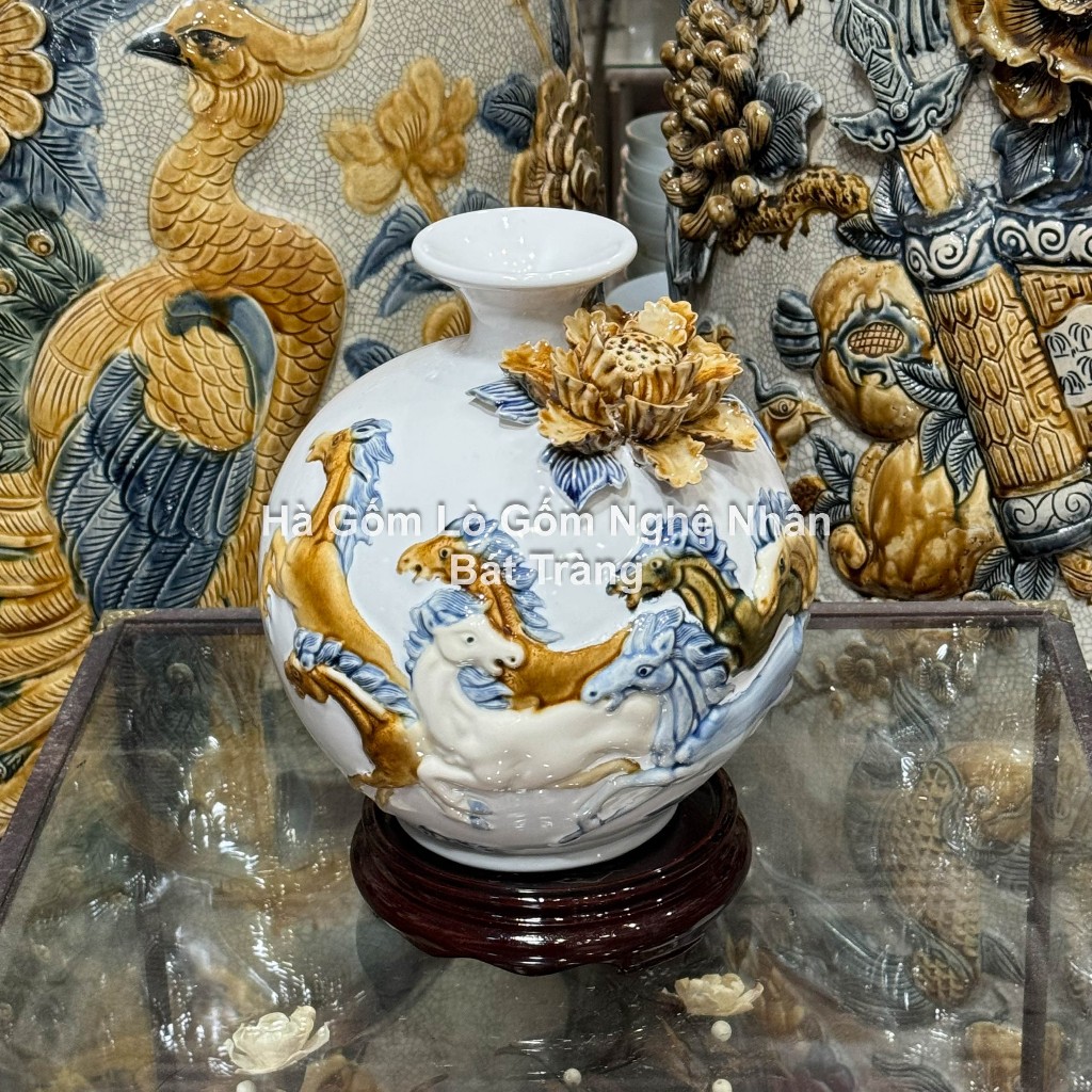 Bình Tài Lộc - Lọ Hoa Hút Lộc Gốm Bát Tràng Bền Đẹp Cao Cấp TẶNG ĐẾ GỖ Họa tiết Thuận Buồm Xuôi Gió_thumbnail_15