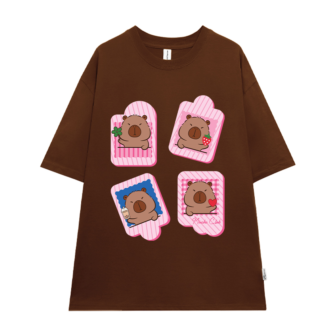 Áo phông form rộng Capybara unisex ATD1494 Miucho vải cotton thoáng mát cổ tròn in mix_thumbnail_8