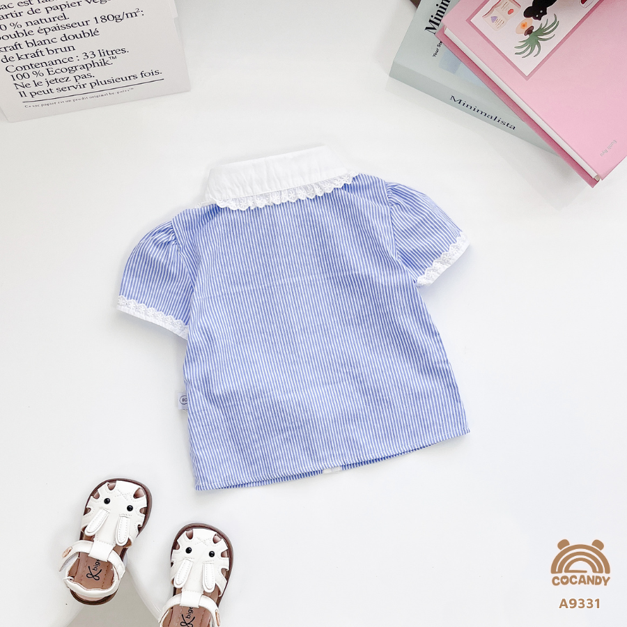 Áo cộc XANH DƯƠNG sơ mi phối ren trắng túi tam giác_thumbnail_2