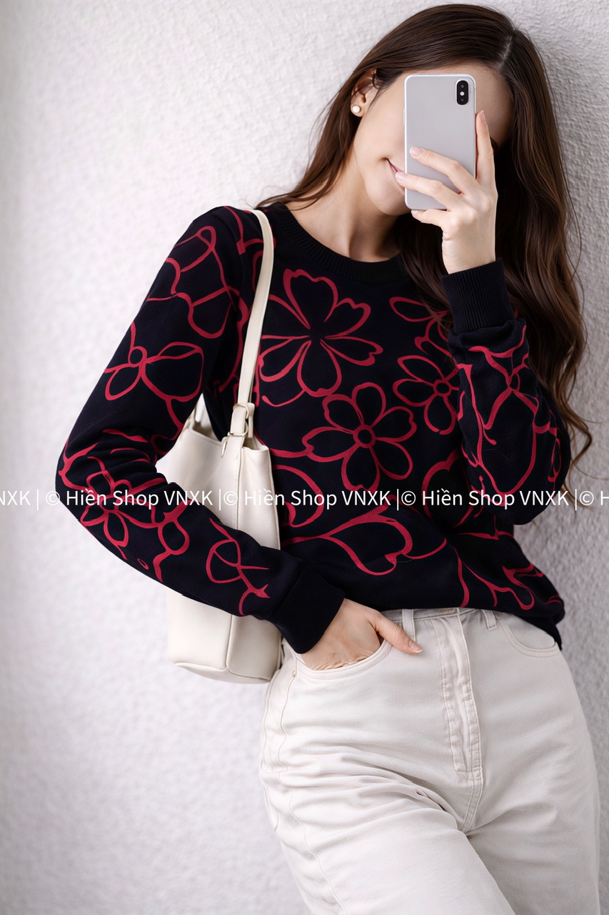 Áo Salsa Jeans Hoa Văn Đỏ Cam