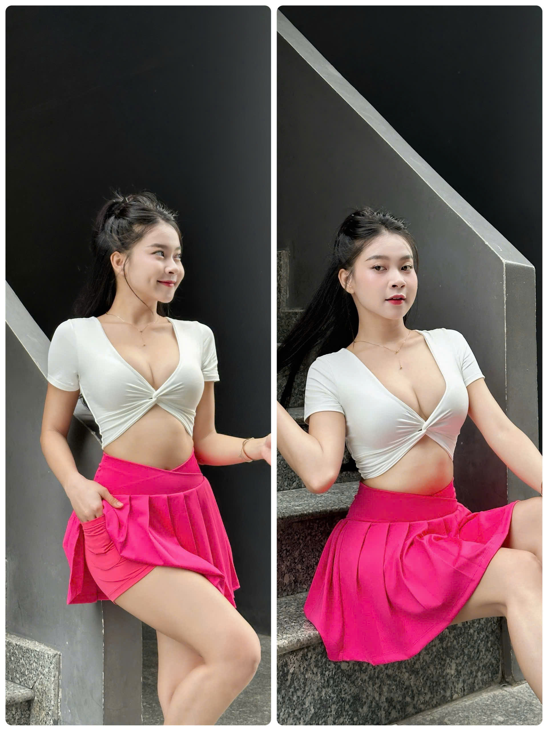 Áo Croptop Thể Thao Tay Ngắn Xoắn Nơ_thumbnail_5