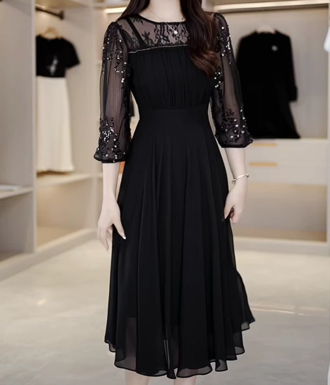 16468-Đầm  voan xòe đi  tiệc phối tay  ren lưới thêu (voan, lót)_thumbnail_0