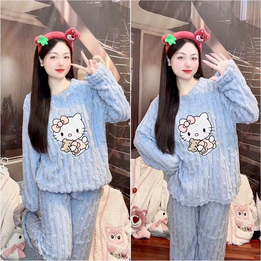 Bộ Đồ Lông Giữ Nhiệt, Bộ Ngủ Lông Hello Kitty_thumbnail_2