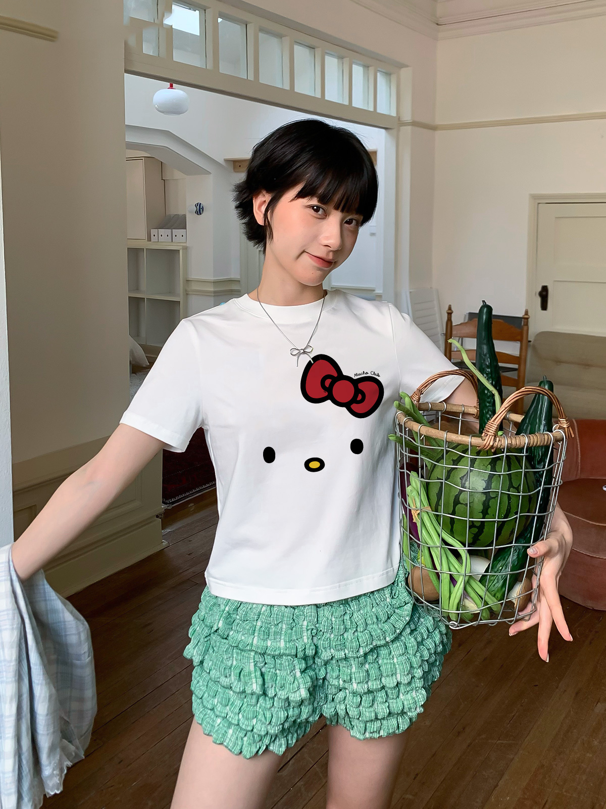 Áo thun baby tee mặt mèo đễ thương ABD1361 Miucho cổ tròn form rộng in mix_thumbnail_2