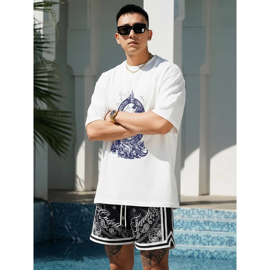 Áo thun form rộng Miucho Iconic chữ Q nghệ thuật vải cotton thoáng mát cổ tròn tay ngắn 2762_thumbnail_2