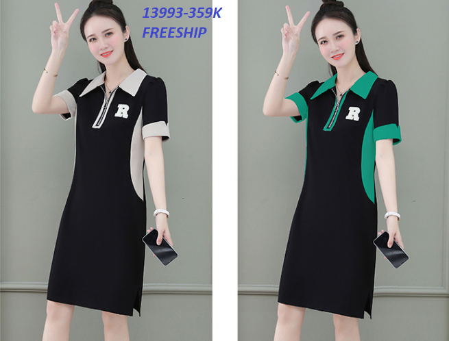 13993-Đầm suông cổ bẻ phối viền màu ( thun cát)FREESHIP_thumbnail_0
