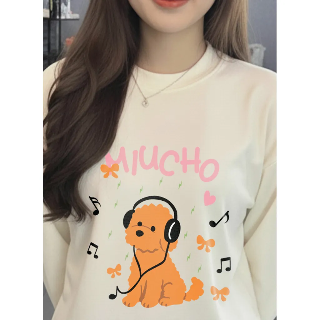 Áo thun tay dài form boxy Miucho chất vải dày dặn thoáng mát cún music in mix 2833_thumbnail_7
