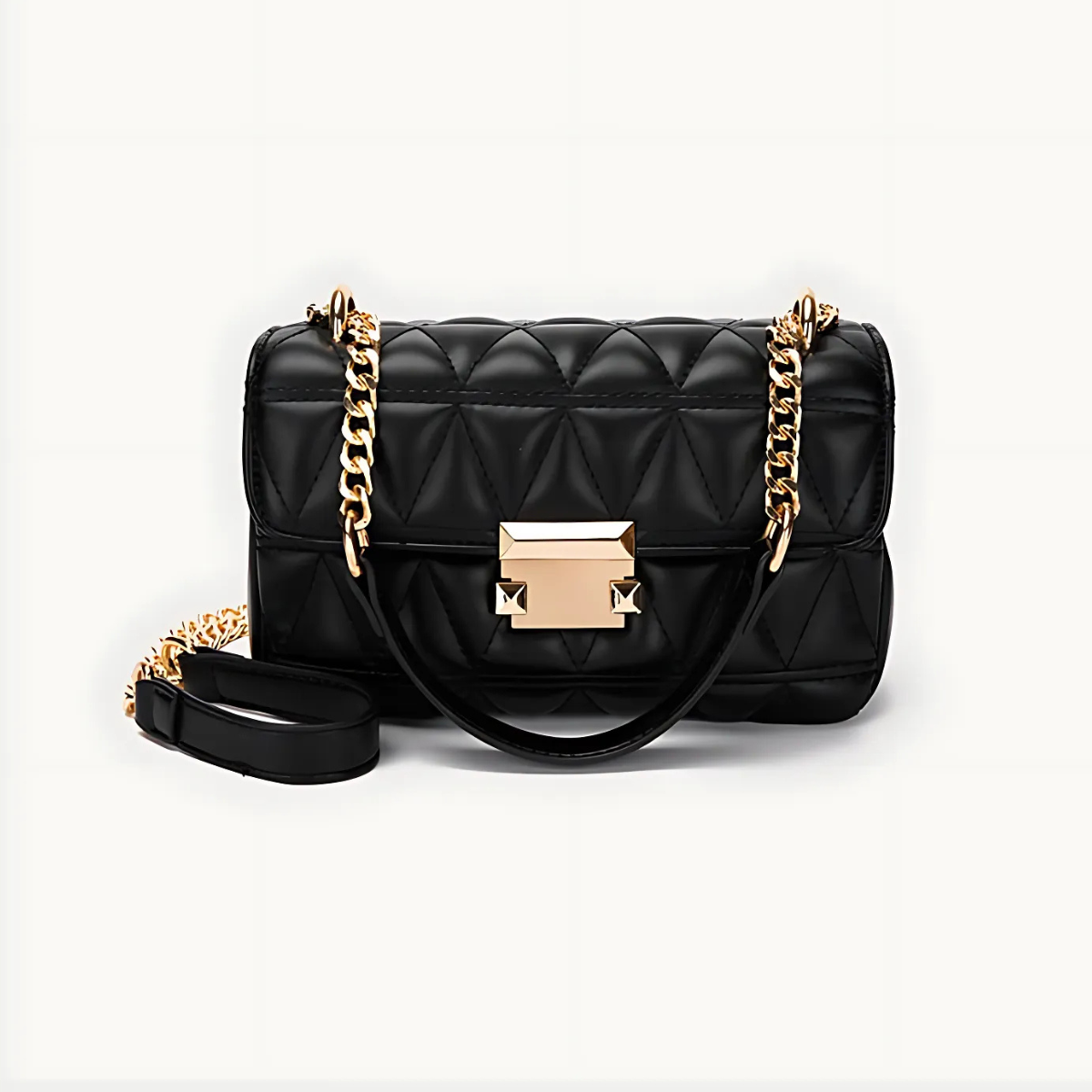 UHE Midnight Luxe 2504 – túi da ô trám mềm cao cấp, khóa kim loại ánh vàng sang trọng, 2 màu trắng & đen