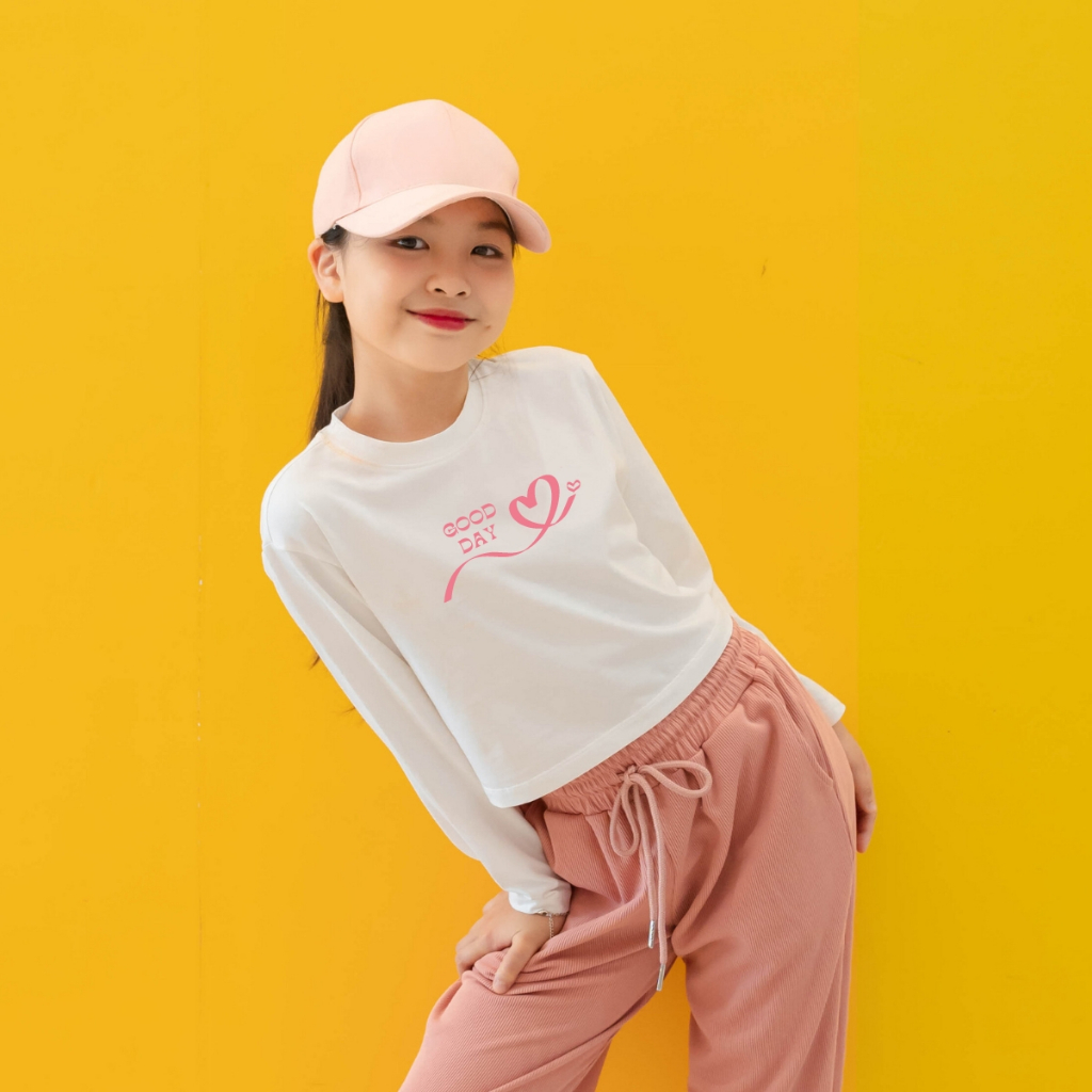 Áo croptop tay dài cho bé gái in chữ good day chất cotton - Áo croptop dài tay bé gái Loza Kids CG2812_thumbnail_1