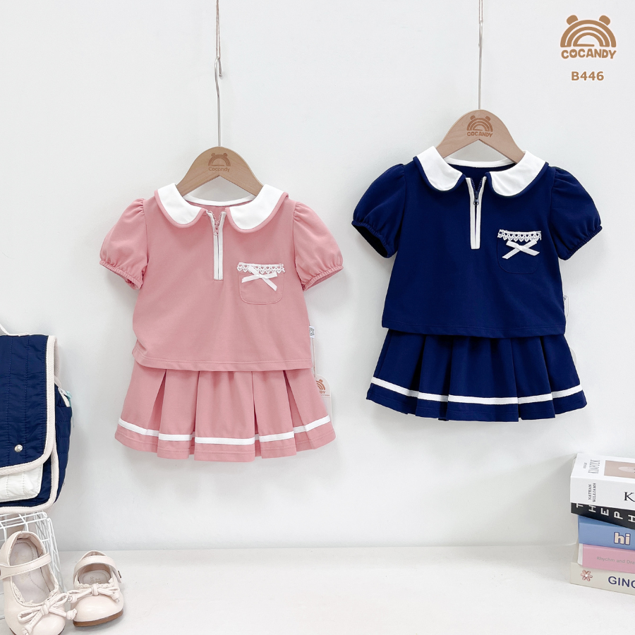 Bộ cộc HỒNG polo cổ sen khóa + chân váy_thumbnail_5