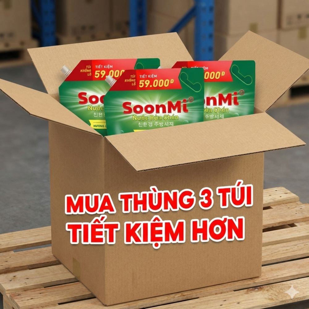 1 Thùng 3 túi nước rửa chén hương quế Soonmi 3.8L_thumbnail_10