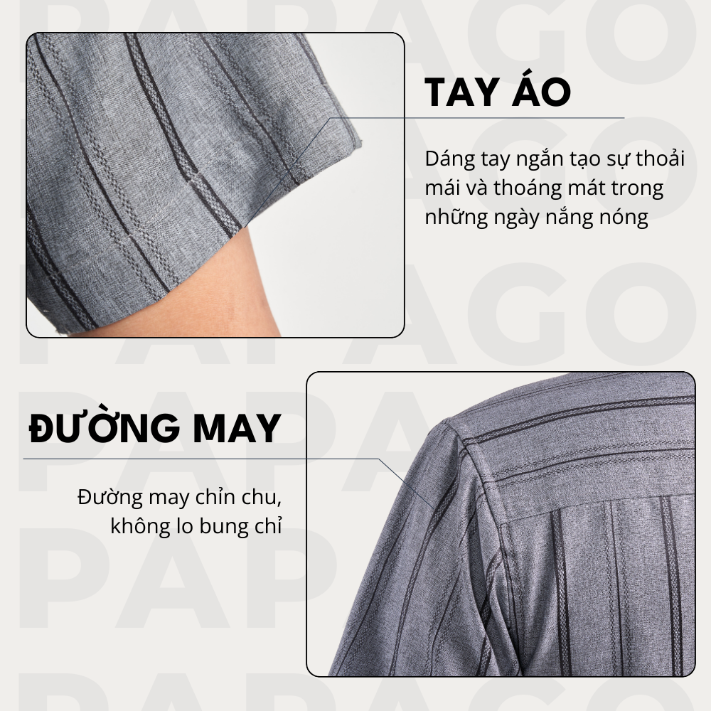 Áo sơ mi nam trung niên PAPAGO tay ngắn lai bầu vải xô đũi mềm mịn cao cấp kẻ sọc - P23SNKD001_thumbnail_5