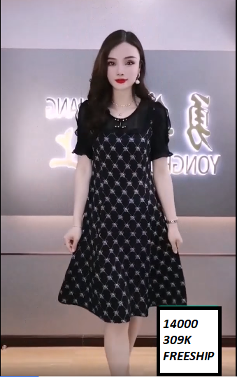 14000-Đầm chữ A phối  voan họa tiết nơ kẻ sọc (thun lụa, voan)FREESHIP_thumbnail_3