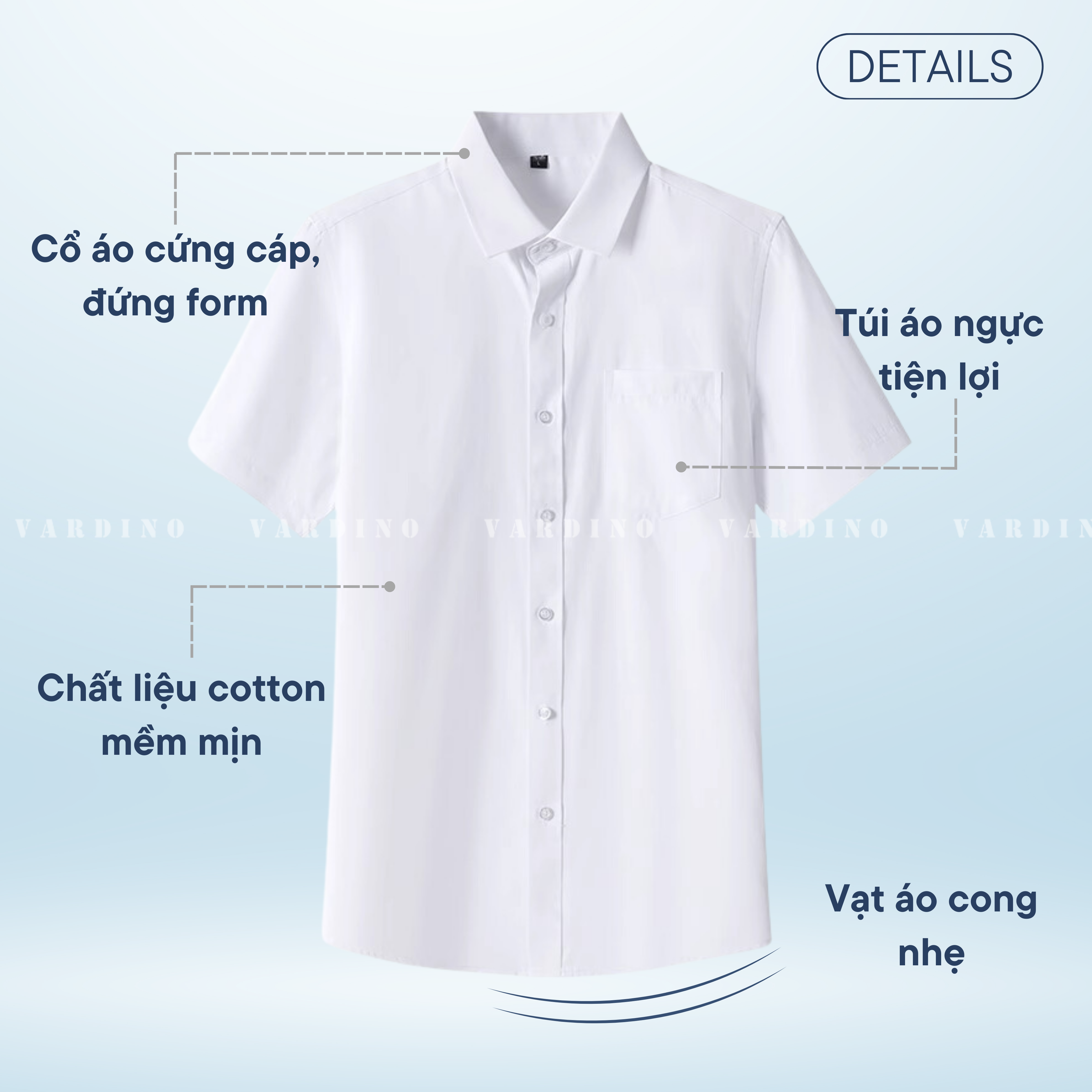 Áo sơ mi trơn ngắn tay xanh than Vardino s369