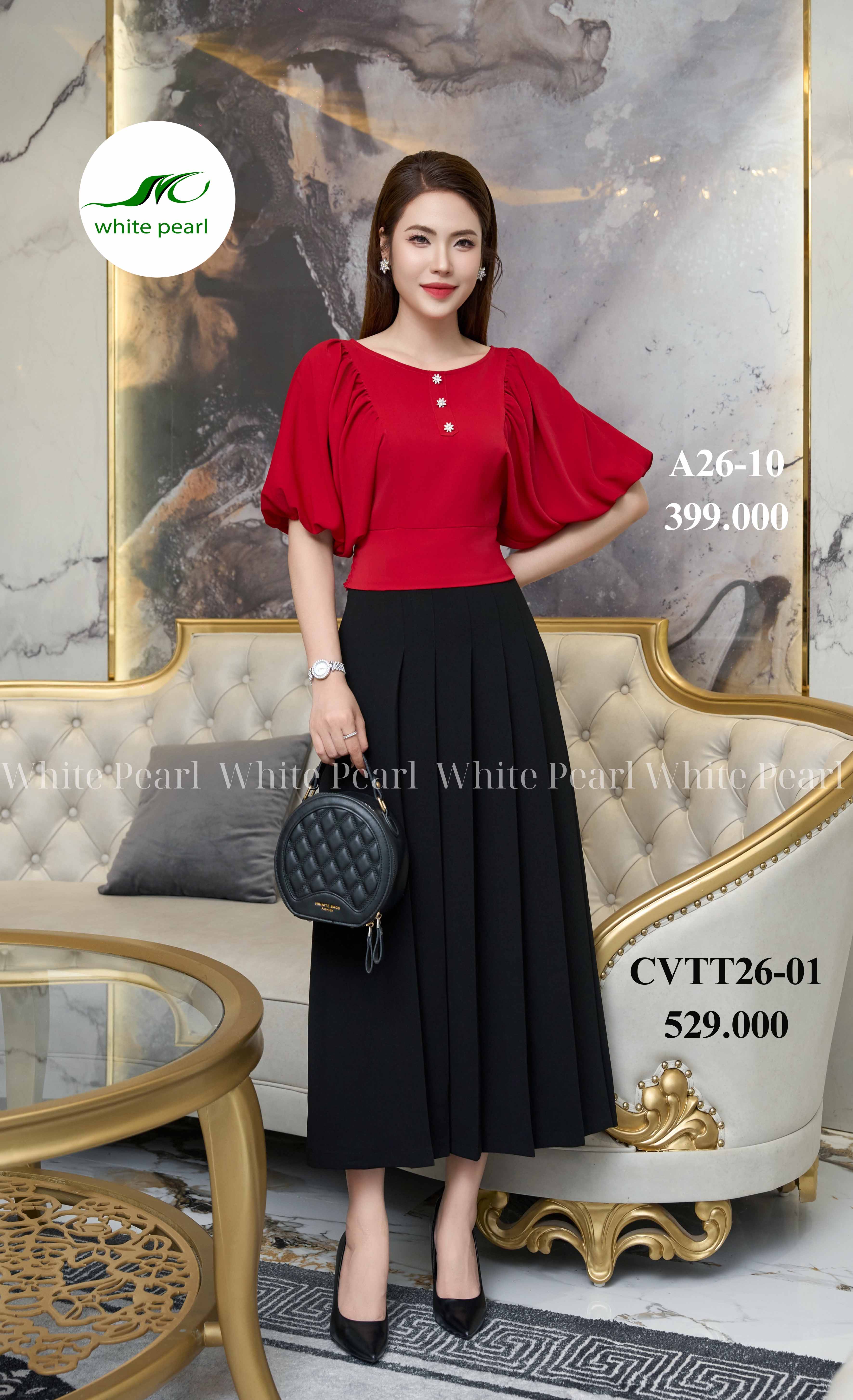 Chân váy thời trang xoè xếp 6 ly lệch thời trang công sở nữ cao cấp White Pearl_thumbnail_2