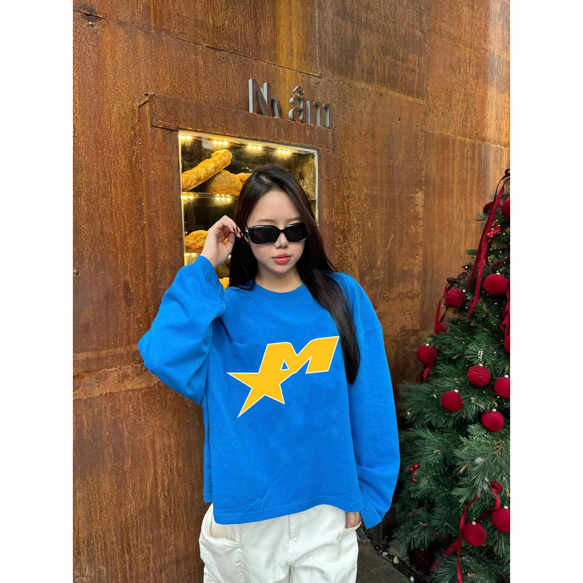 Áo thun unisex form boxy Miucho Club vải cotton thoáng mát tay dài cổ tròn hình in chữ M basic 2678_thumbnail_4