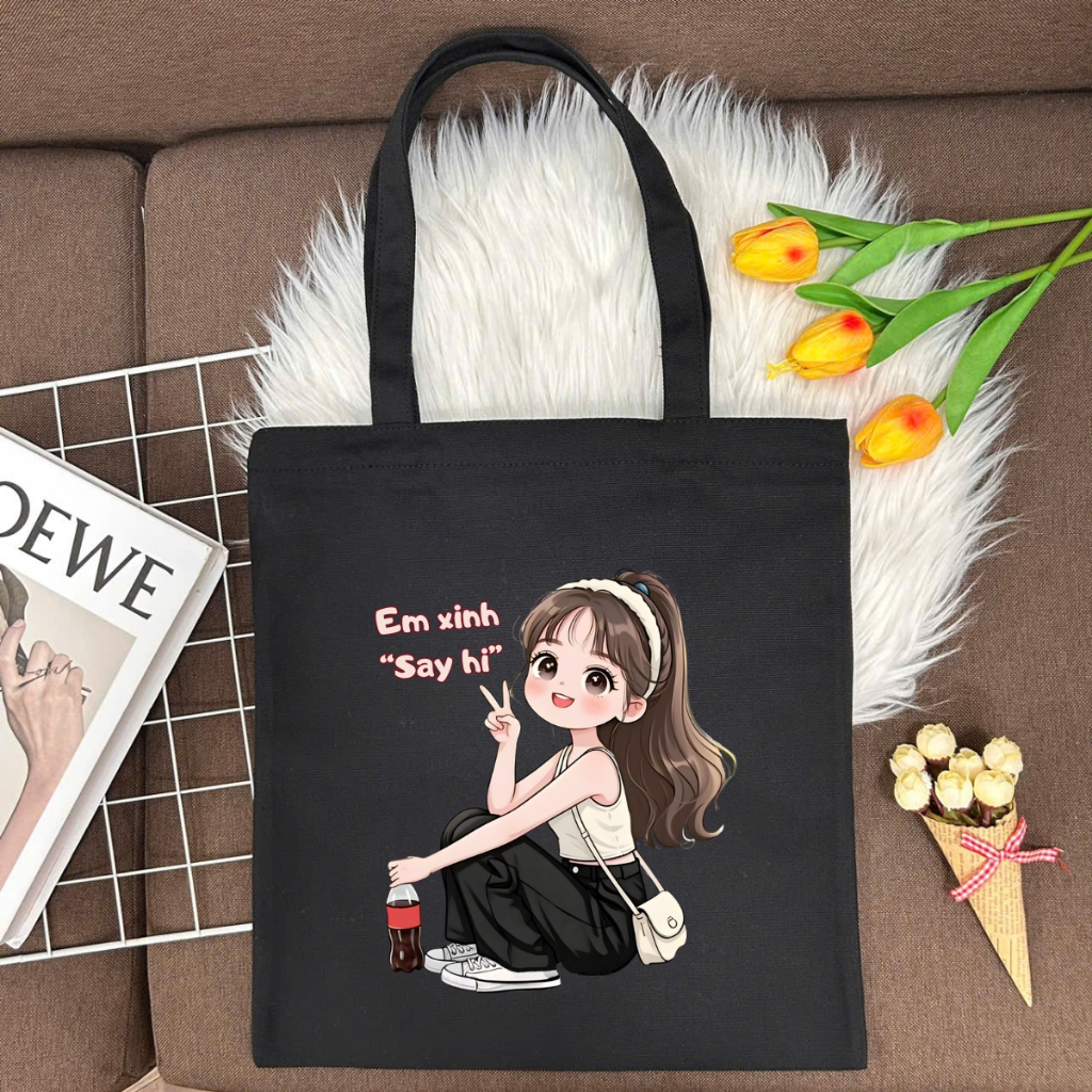 Túi tote vải canvas hình cô gái hottrend, đeo vai, có khoá kéo và ngăn phụ WE TEE - WTU04_thumbnail_10