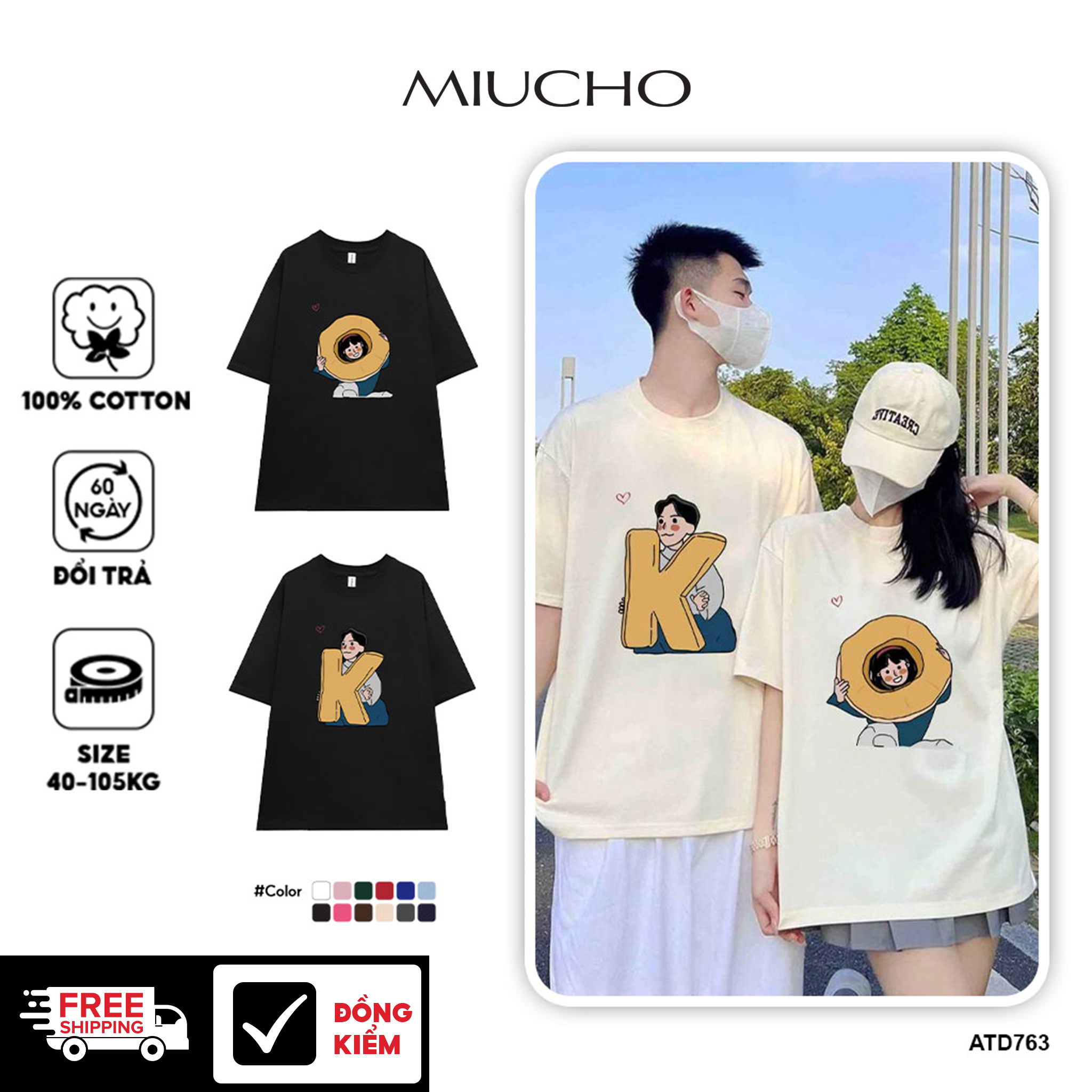 Áo thun couple cặp đôi local brand form rộng ATD763 Miucho cotton cổ tròn in artwork_thumbnail_1
