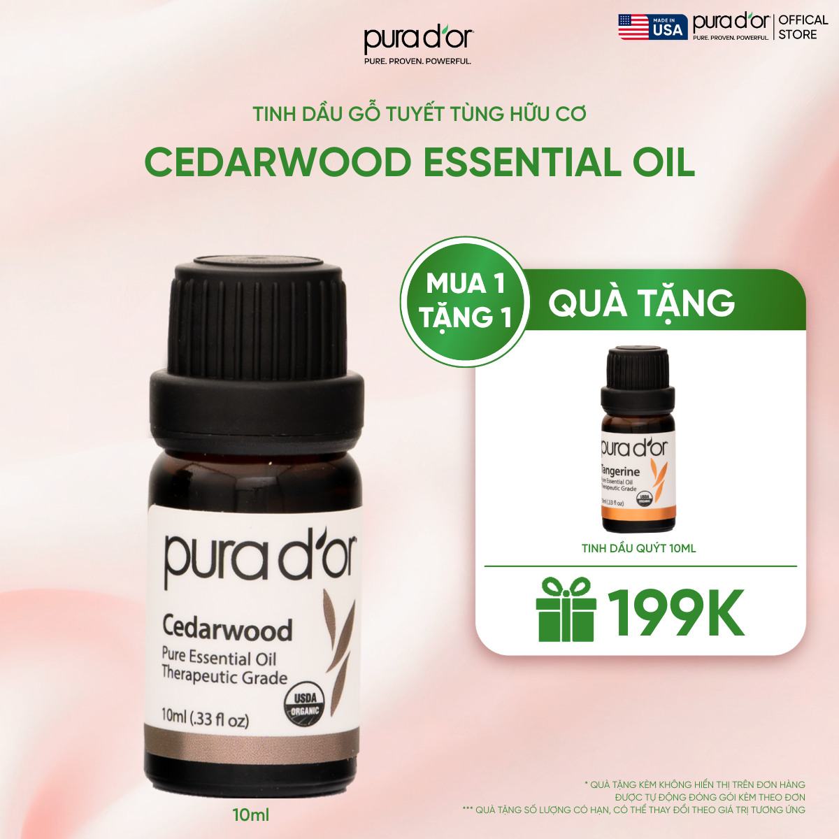 Tinh Dầu Gỗ Tuyết Tùng Hữu Cơ PURA D’OR Therapeutic Grade Cedarwood Essential Oil 10ml