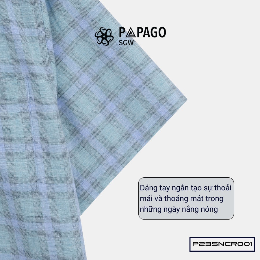 Áo sơ mi nam trung niên PAPAGO tay ngắn lai ngang vải đũi kẻ sọc caro - P23SNCR001_thumbnail_7