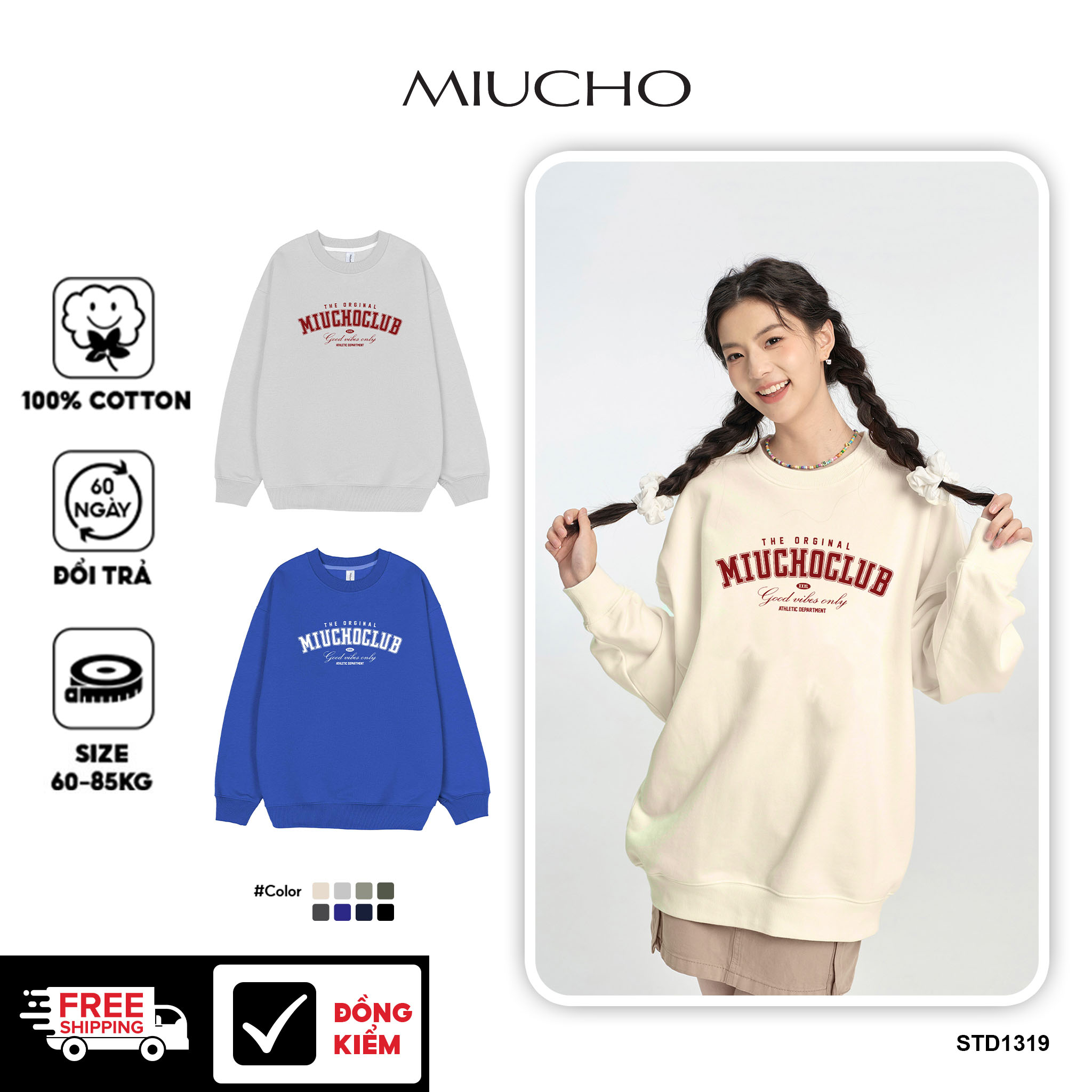 Áo sweater unisex local brand STD1319 Miucho chân cua dày dặn in mix