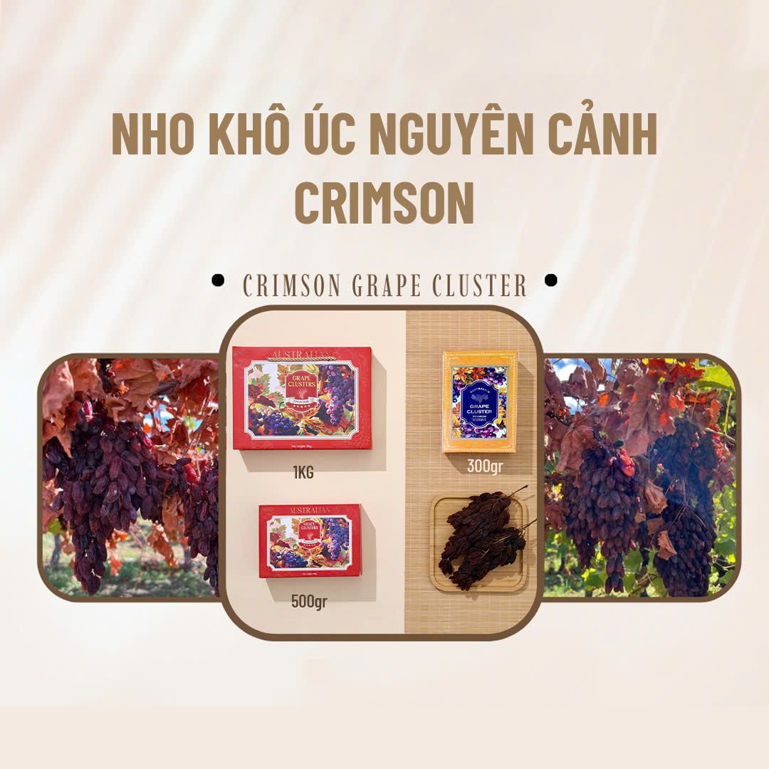 Nho khô Nguyên cành Úc Crimson 100%