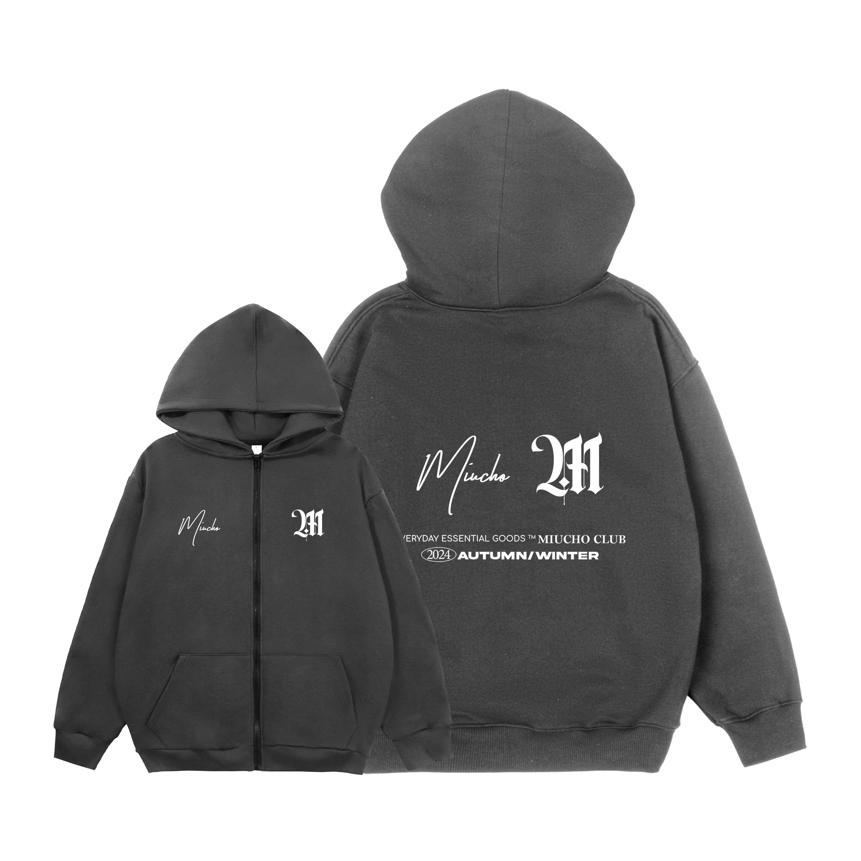 Áo hoodie zip local brand form rộng vải nỉ chân cua HZD1635 Miucho in typography_thumbnail_0