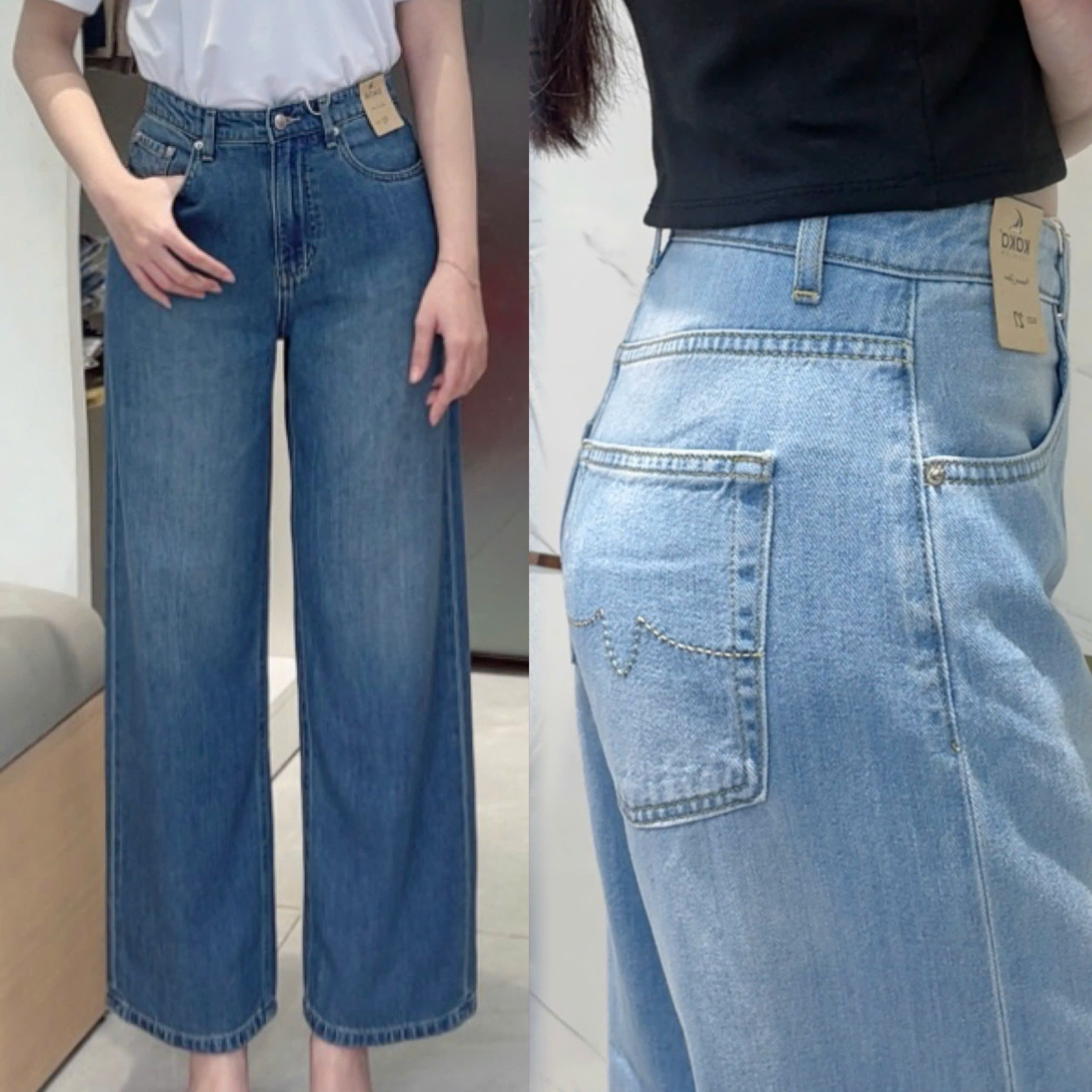 Quần Jean ống rộng Basic Túi thiêu 1s