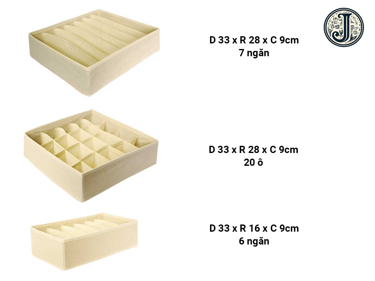 Combo 3 Hộp đựng đồ lót nhiều ngăn, kháng nước J06 kem