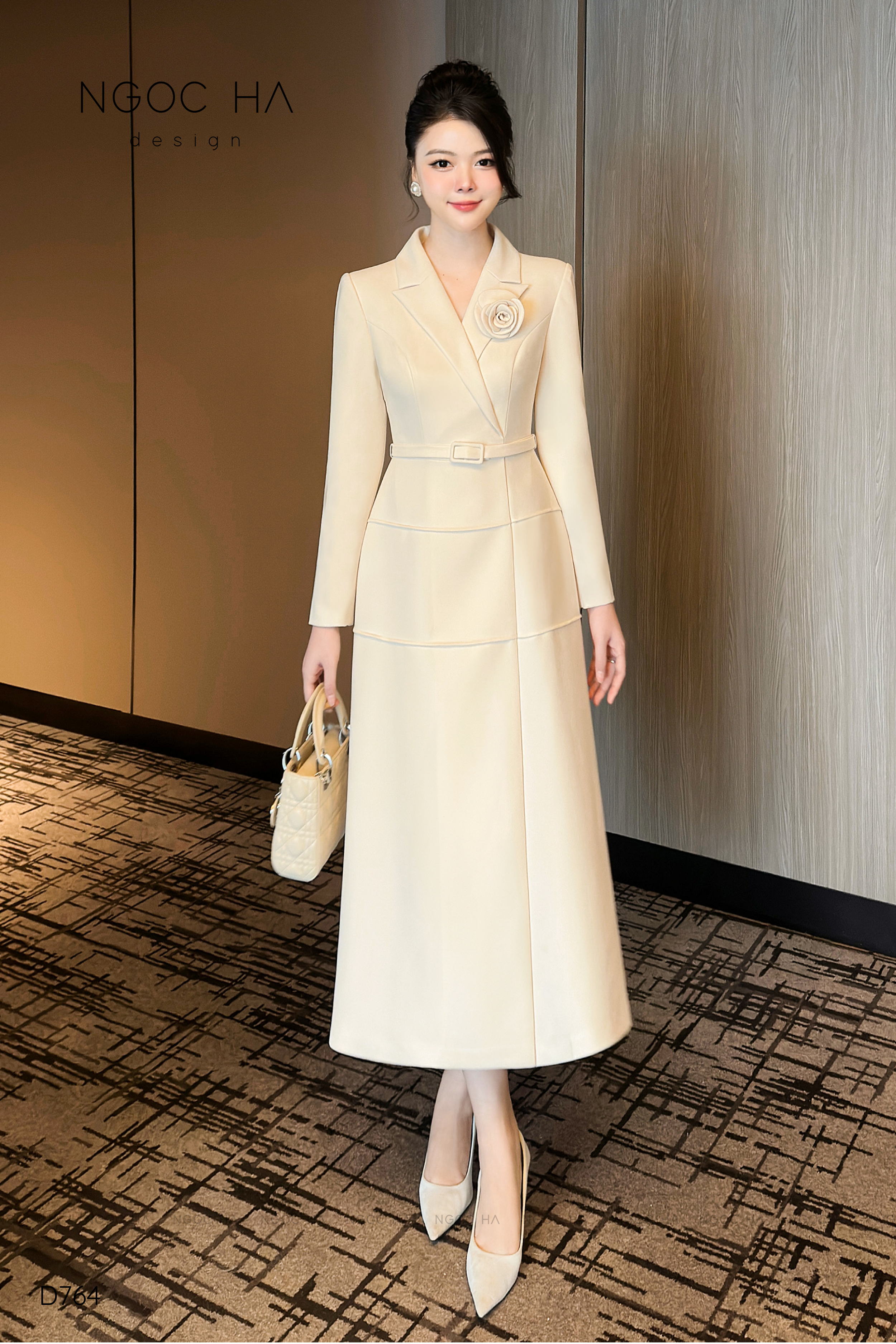 Cannes Dress_Đầm Vest Tay Dài Đính Hoa Màu Kem D764_thumbnail_6