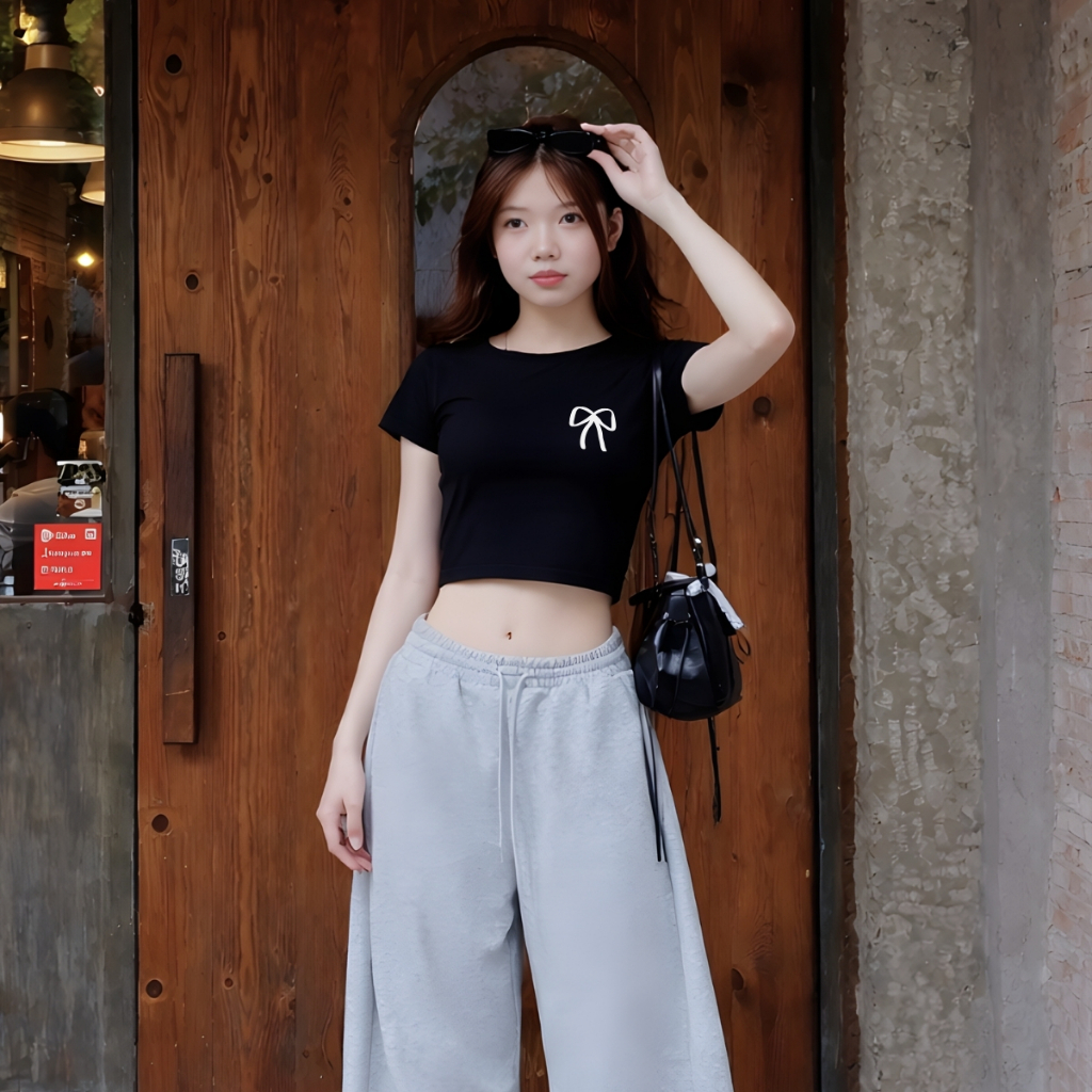 Áo croptop nữ hình nơ đen dáng ôm chất thun cotton local brand WETEE - WC1153