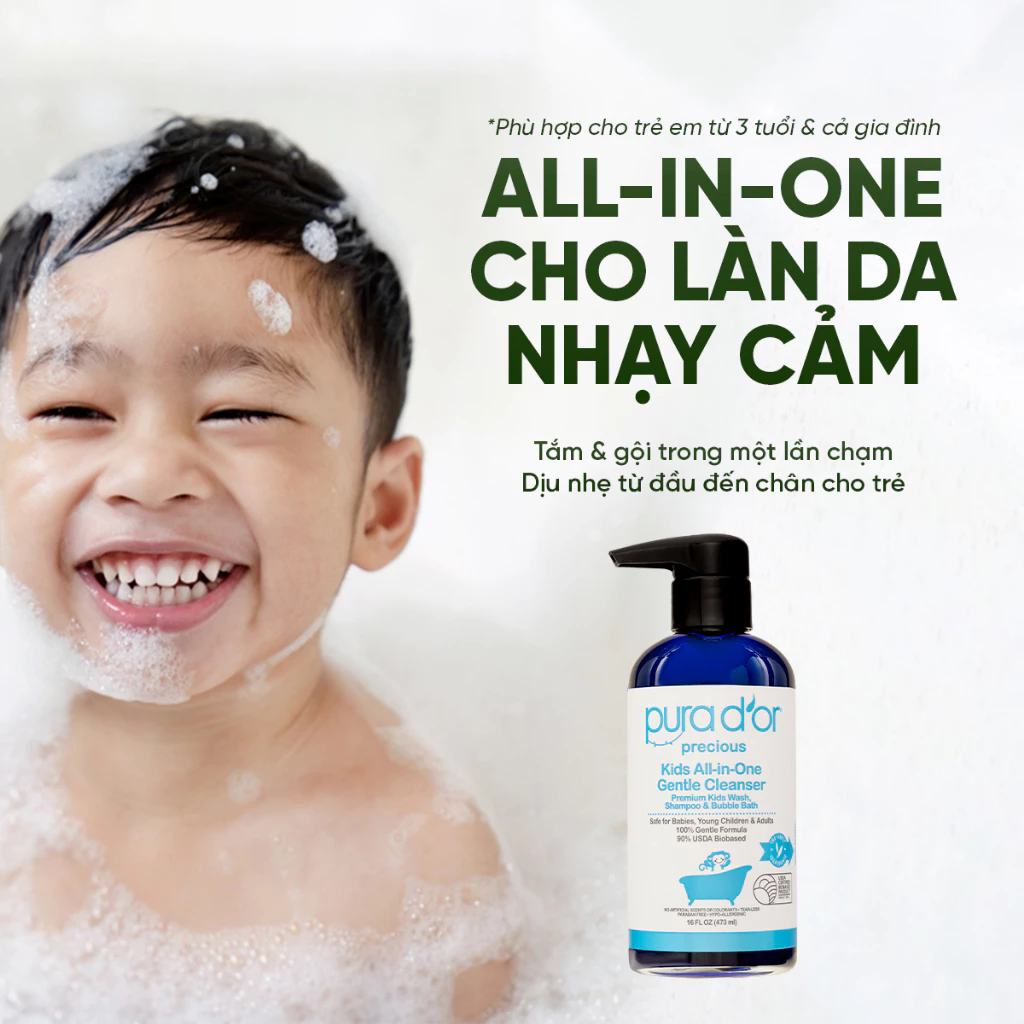 Sữa Tắm Gội Pura D'or Kids All-in-One Dịu Nhẹ Cao Cấp Dành Cho Trẻ Em 473ml_thumbnail_4