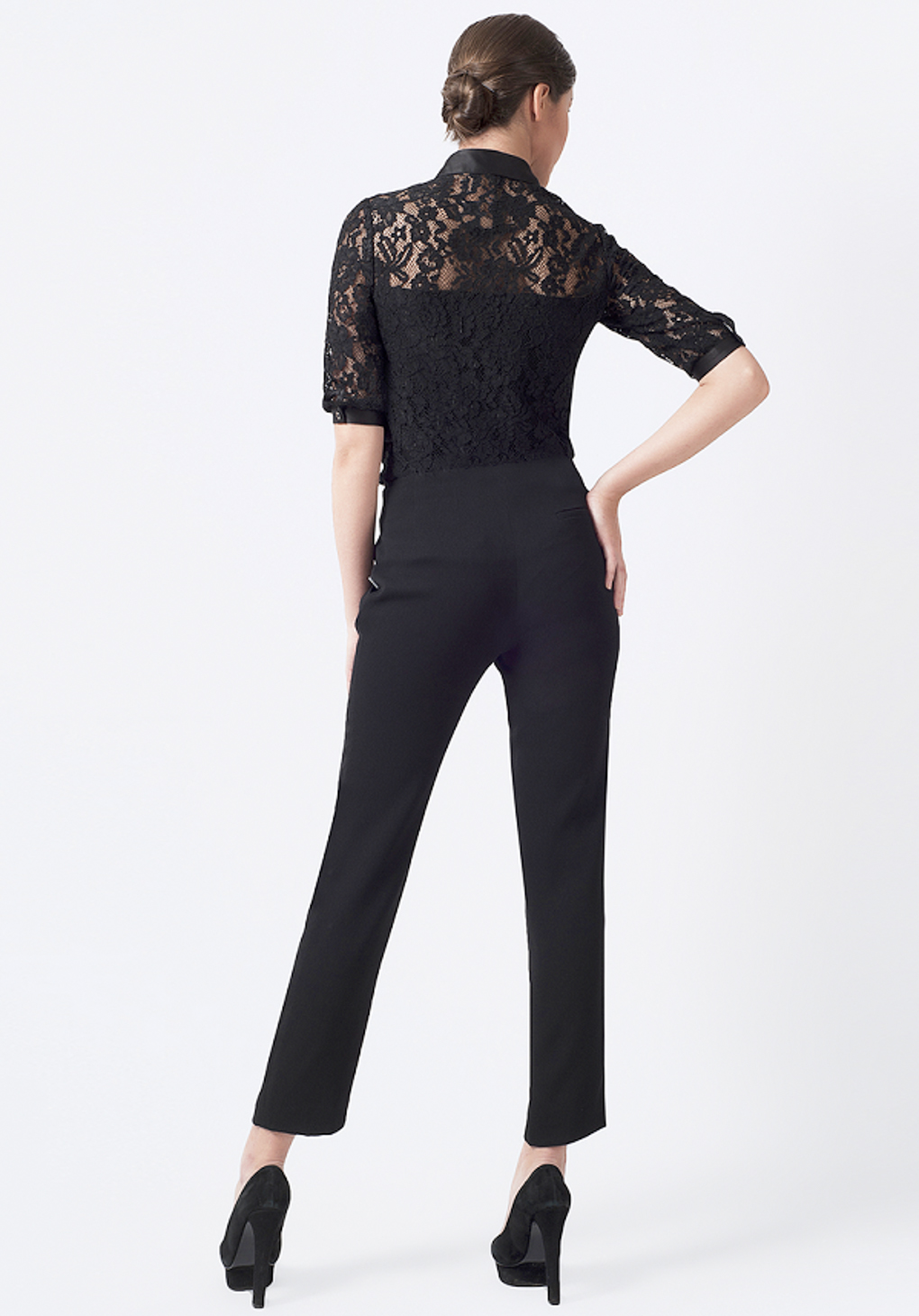 Quần ống đứng cạp tiêu chuẩn phối da vải Tuytxi dày màu đen