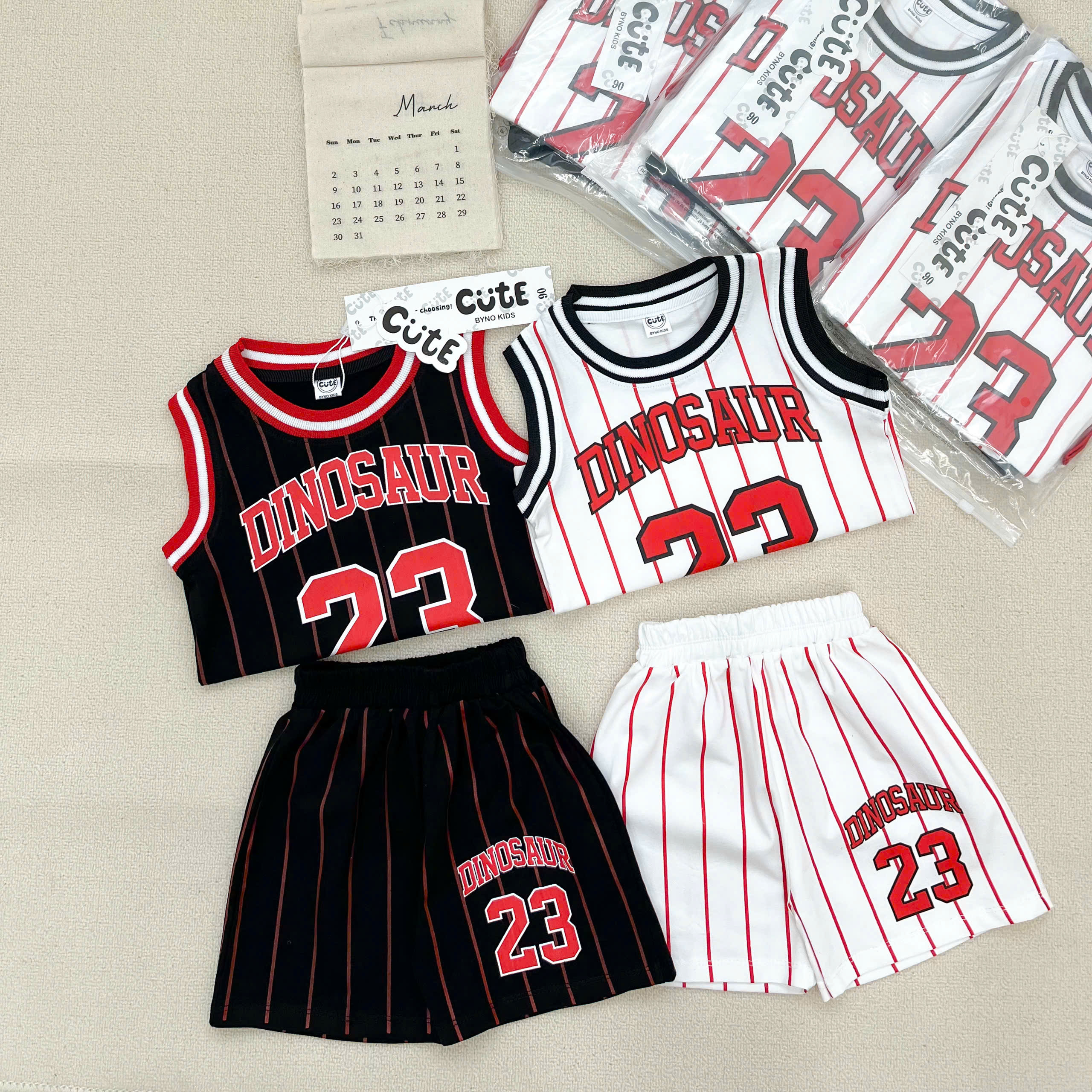 T07 SET 2 BỘ BA LỖ SỌC PHỐI VIỀN DINOSAUR SỐ 23 ĐEN TRẮNG- A100.186