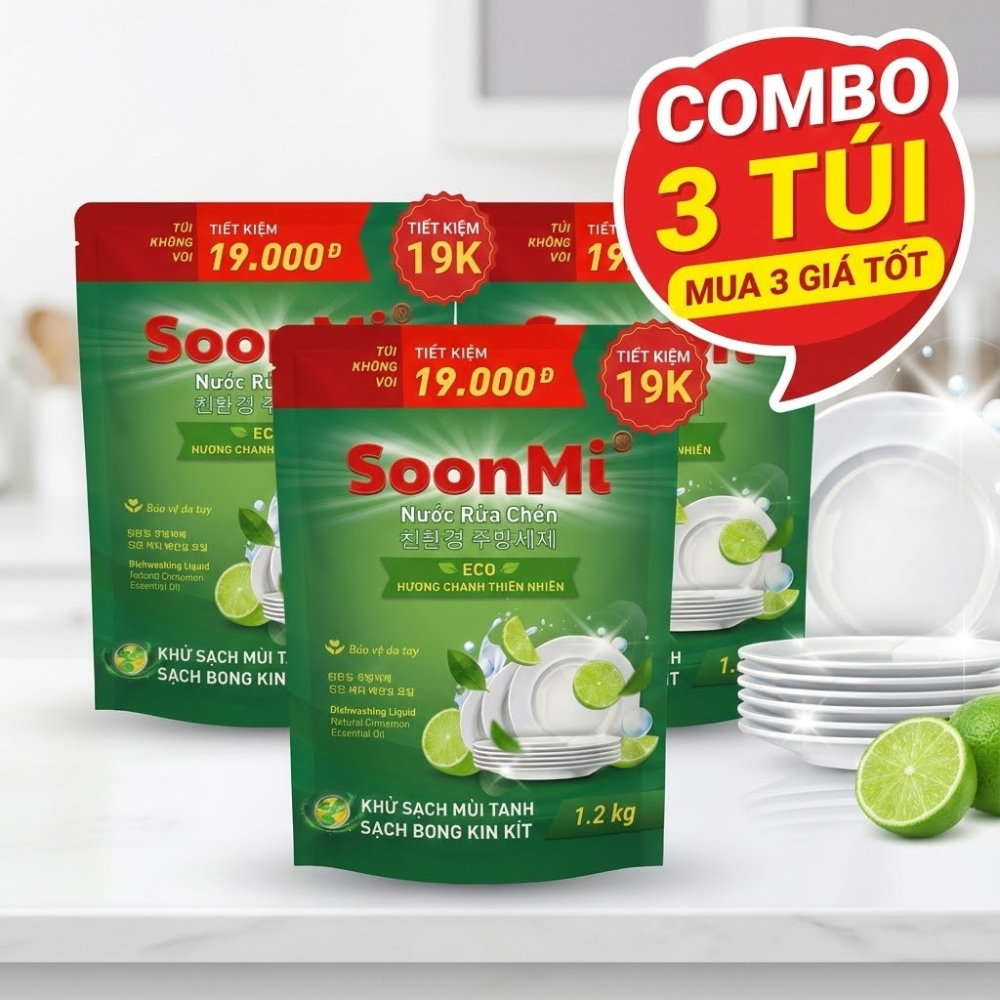1 Thùng 3 Túi Nước Rửa Chén Soonmi Hương Chanh 3kg_thumbnail_9