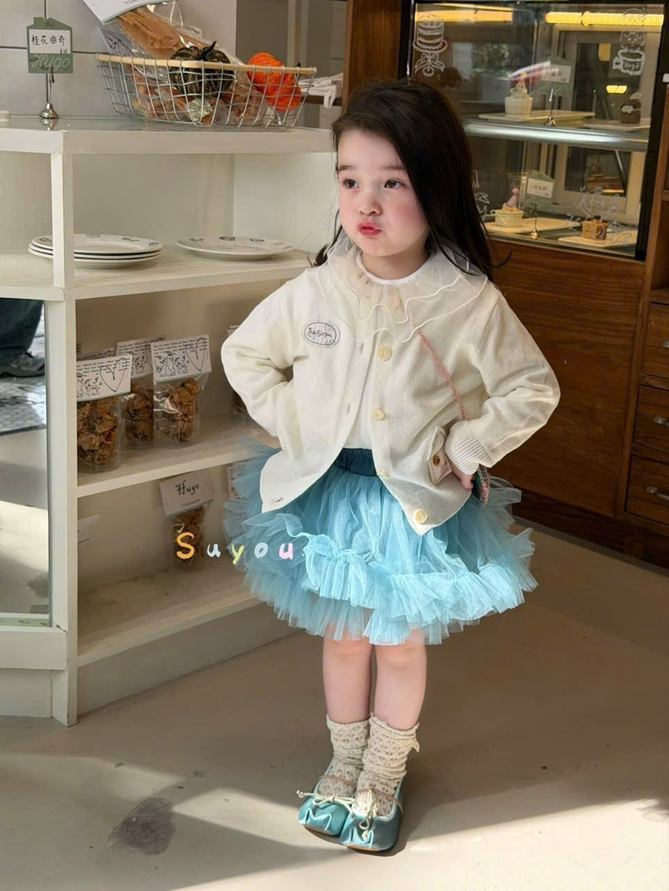 (E42) Áo thun cổ bèo voan màu kem Suyou_thumbnail_0