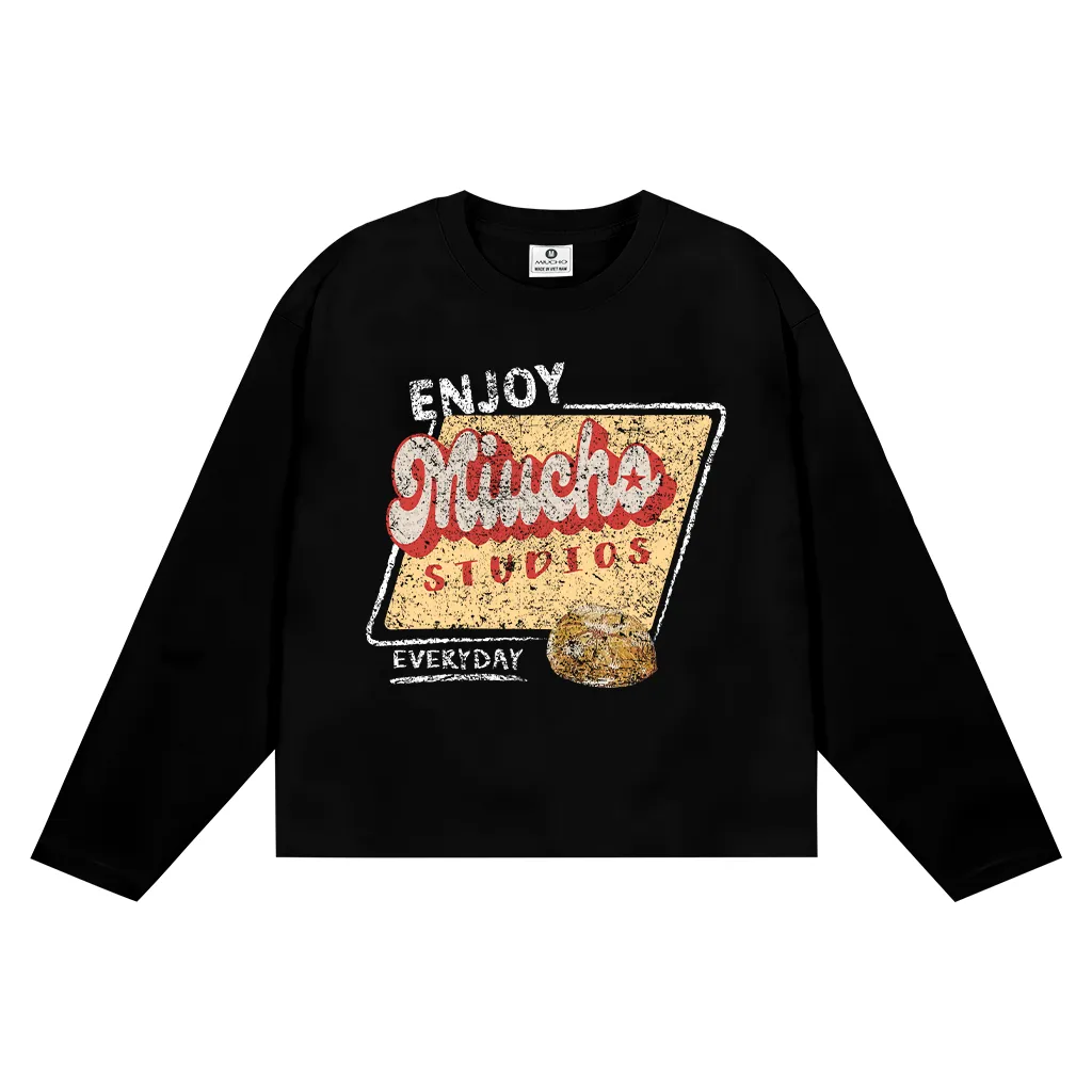 Áo thun boxy unisex tay dài Enjoy Miucho Studios 2646 vải cotton thoáng mát co giãn 2c cổ tròn in mix