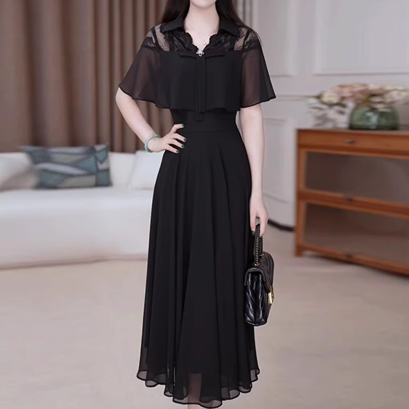 17376-Đầm xòe  voan đen cổ ren phối viền bèo ( voan, ren)_thumbnail_0