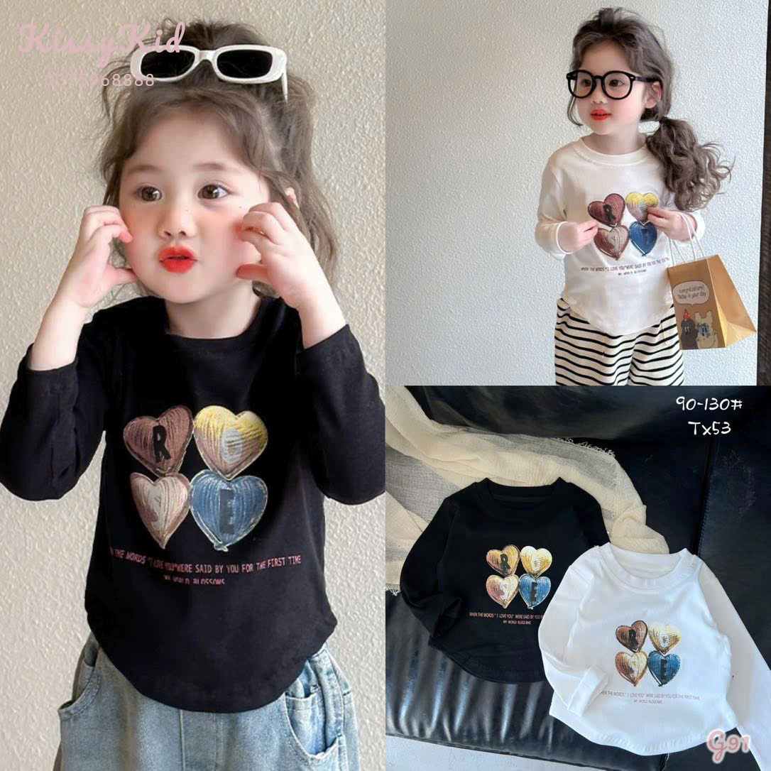 (G91) Áo thun vạt bầu màu đen hoạ tiết 4 trái tim BABALA_thumbnail_0