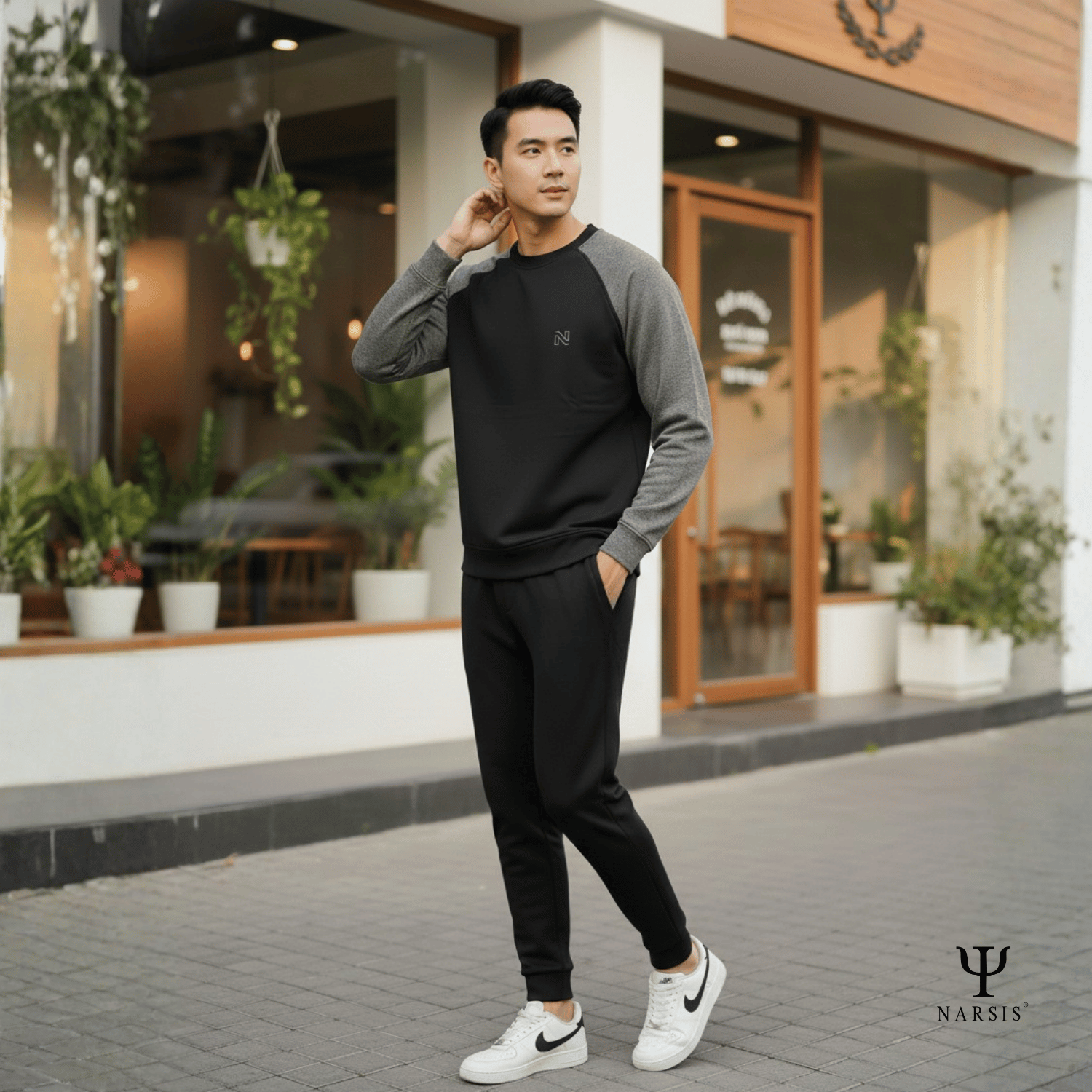 Bộ Thu Đông Nam Cotton Nỉ NARSIS Cao Cấp E25014, Bộ Đồ Nam Dài Tay Giữ Ấm, Form Thể Thao Trẻ Trung_thumbnail_2