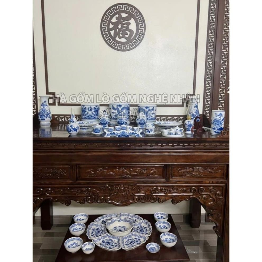 HG349 Đồ Thờ Cúng Bộ 23 món ban thờ 1M8 - 2M men lam nghệ nhân Bát Tràng chế tác TẶNG Thất Bảo, Tro Nếp_thumbnail_8