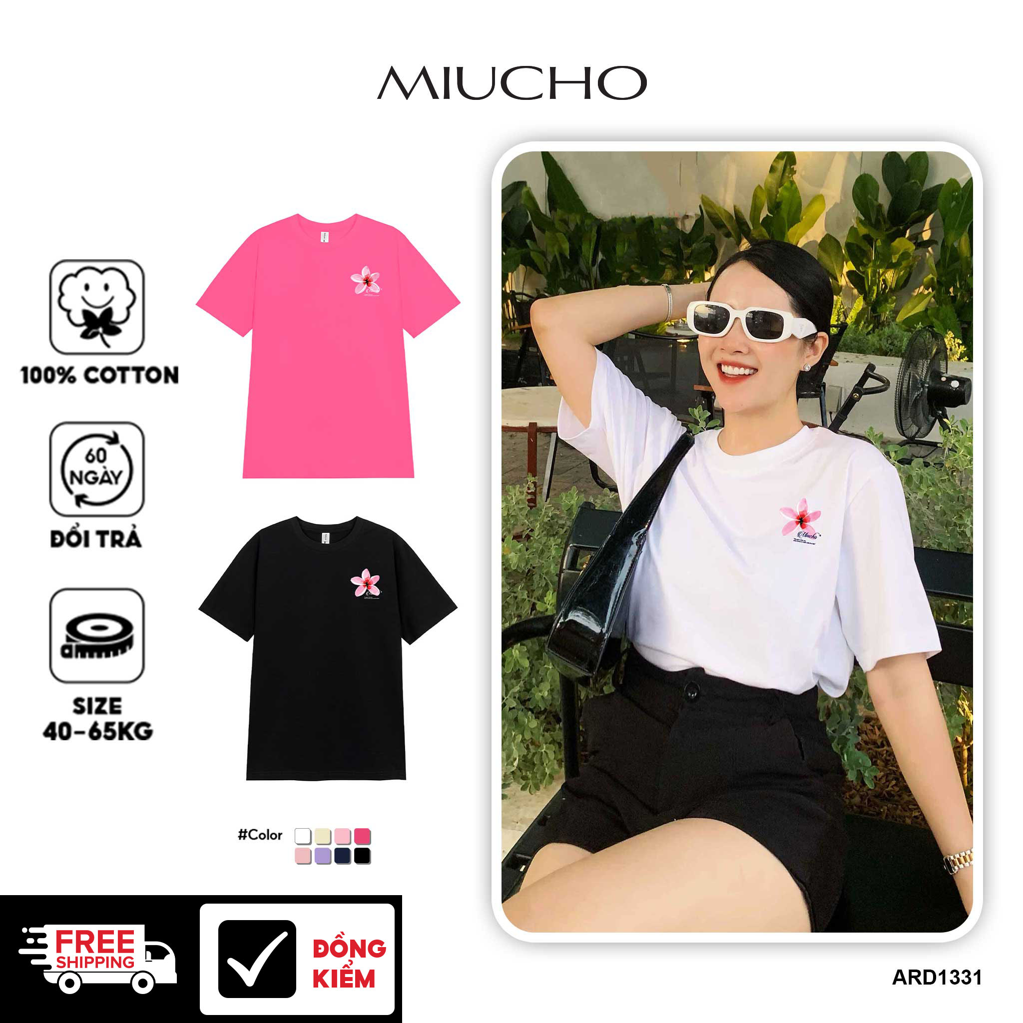 Áo thun nữ in hoa nhỏ xinh form vừa regular ARD1331 Miucho chic vải cotton in mix_thumbnail_1