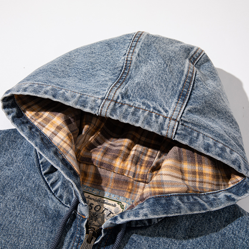 Carhartt chất lượng caoJ130Áo khoác denim có mũ trùm đầu bằng vải cotton đã qua sử dụng kiểu dáng đã qua sử dụng cho nam_thumbnail_2