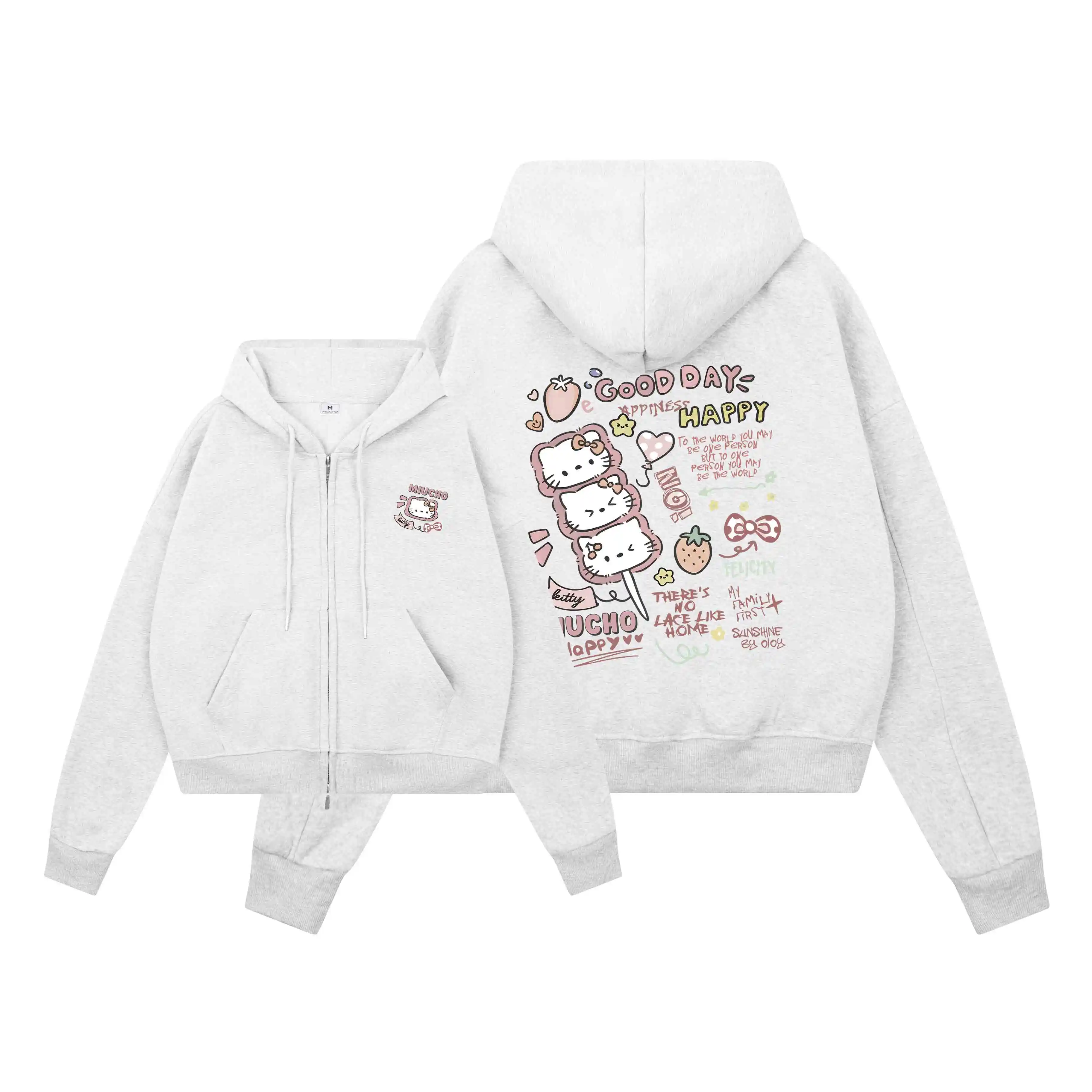 Áo hoodie zip nữ form boxy Miucho nỉ 2 da dày dặn thoáng mát hoạt hình Kitty dễ thương in mix 2823_thumbnail_0