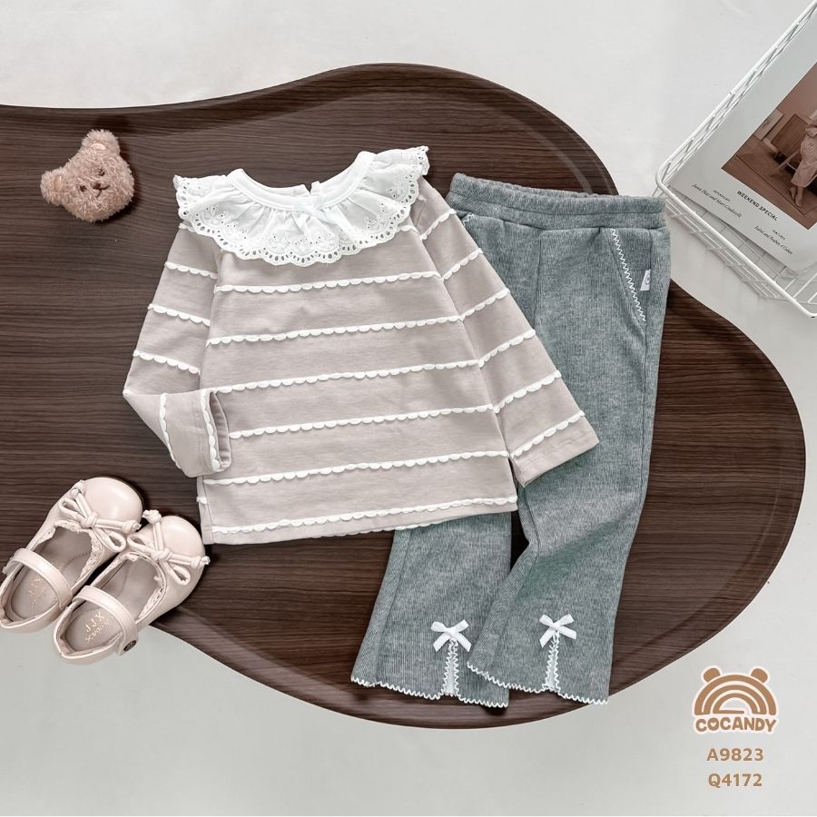 Áo dài NÂU sóng nhún bèo cổ