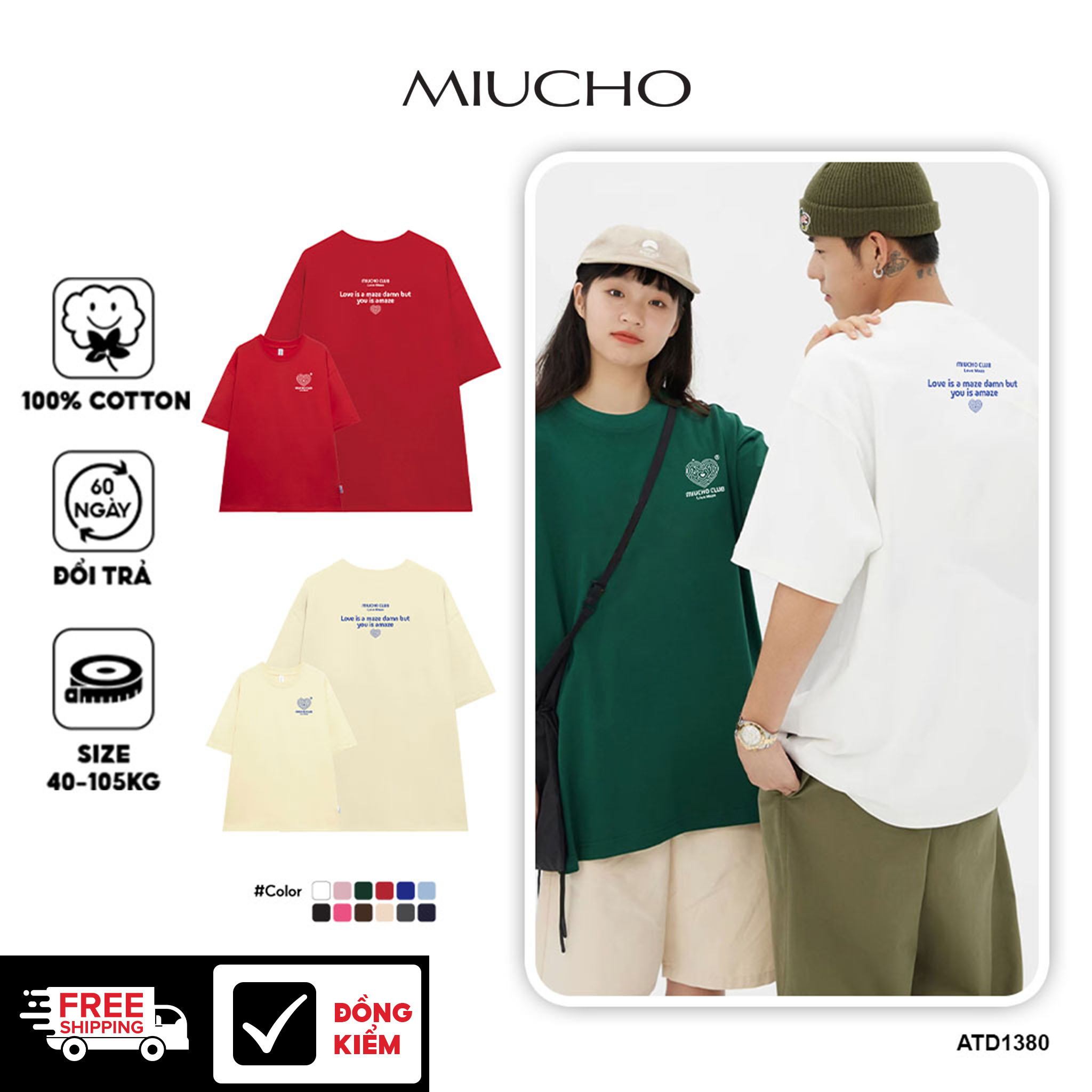 Áo thun cặp đôi couple trái tim from rộng ATD1380 Miucho vải cotton thoáng mát cổ tròn in mix_thumbnail_1